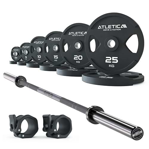 Langhantel Set Delta Battleship Grey I 2H Gripper Plates 155kg I Kautschuk Verschlüsse