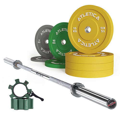 Langhantel Yota mit 90kg Color Bumper Plates und Aluminiumverschlüssen