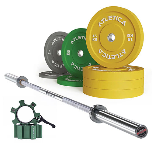 Langhantel Yota mit 90kg Color Bumper Plates und Aluminiumverschlüssen