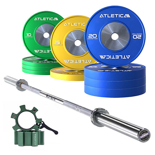 Gryf Omega | Talerze obciążeniowe Competition 150 kg | Zaciski aluminiowe