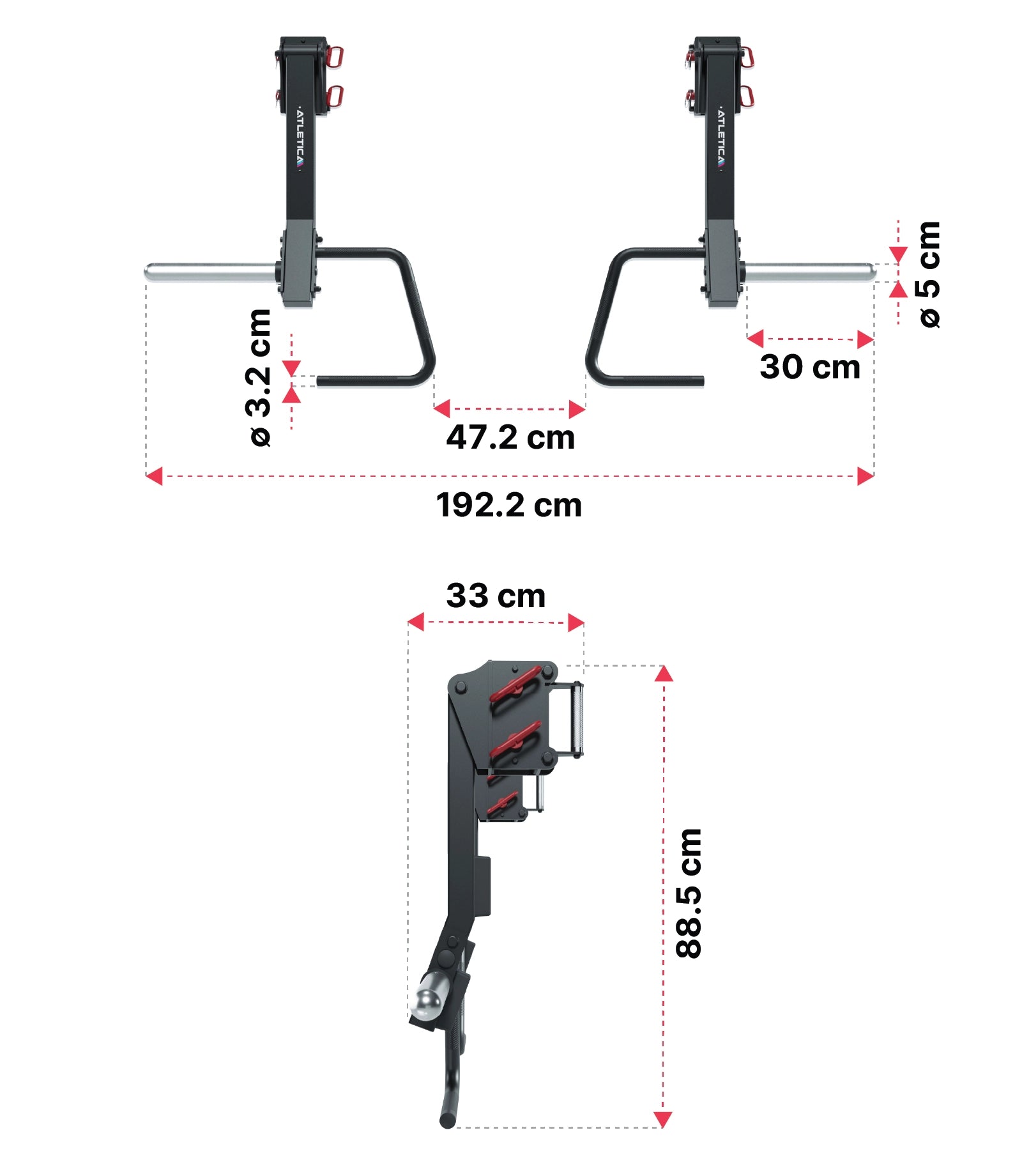 Jammer Arms für R8 Power Rack, klein: Dimensionen