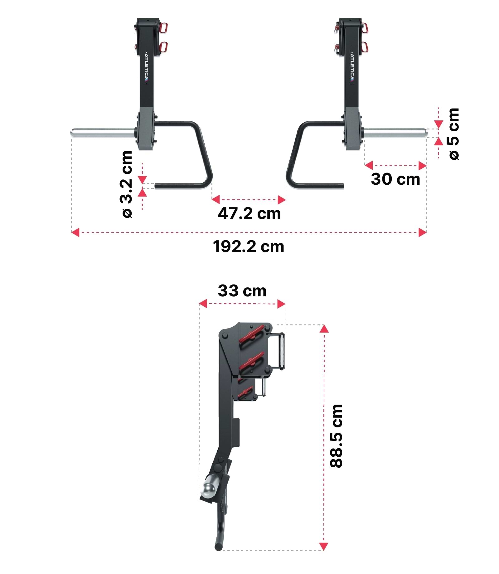 Jammer Arms für R8 Power Rack, klein: Dimensionen