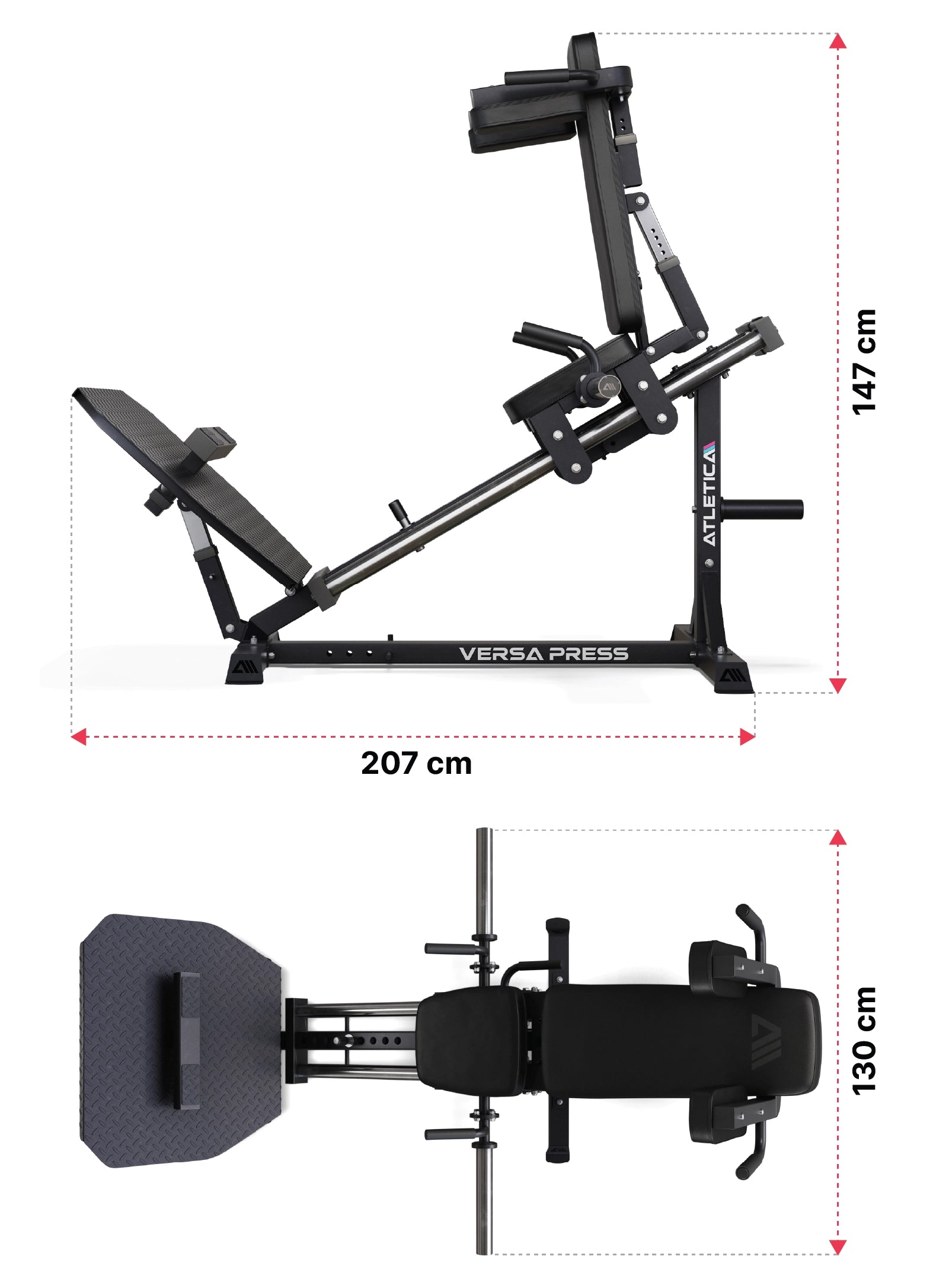Versa Beinpresse: Dimensionen