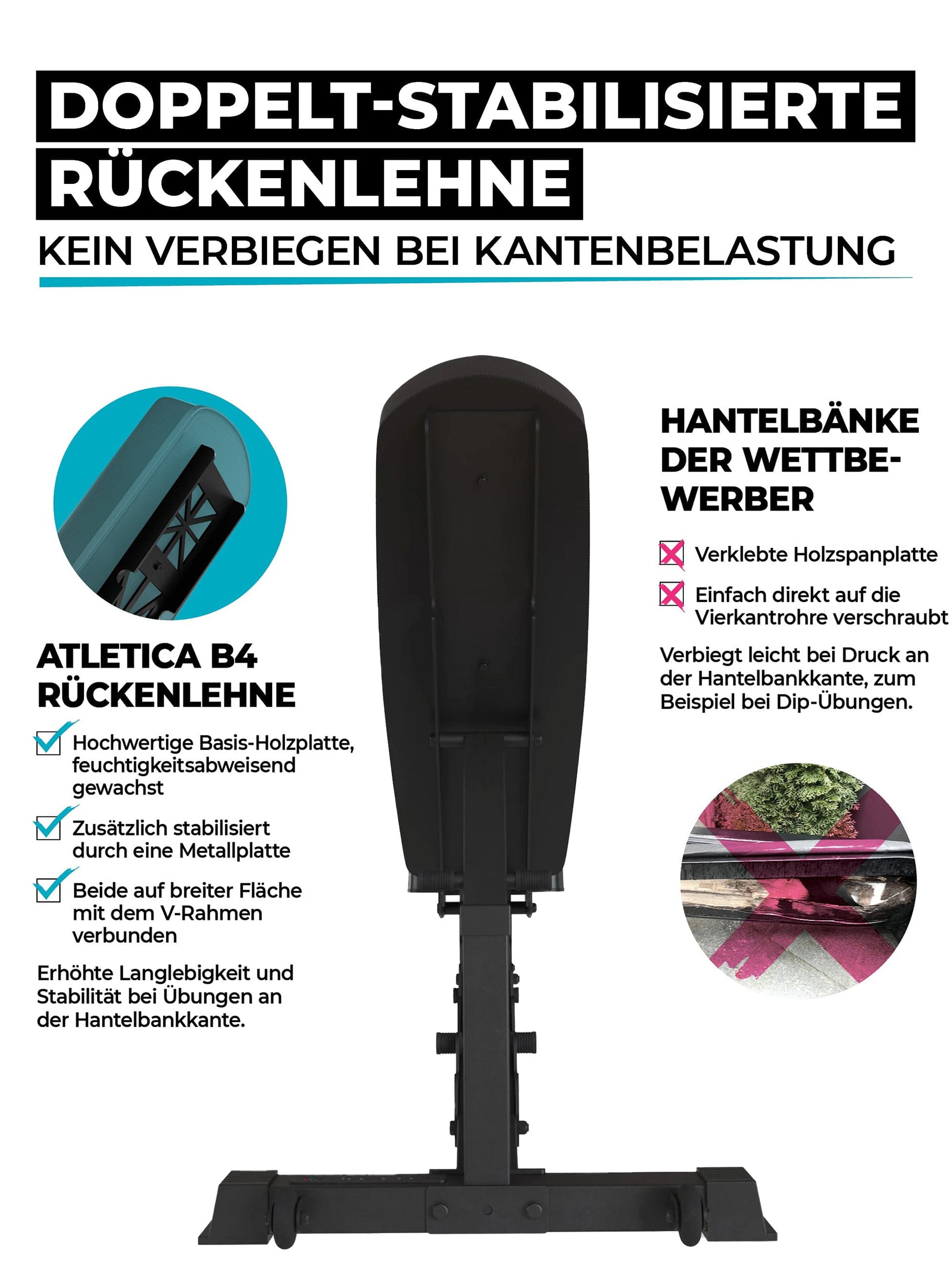 Hantelbank B4 verstellbar: Fitnessbank mit Transportrollen und Griff,  