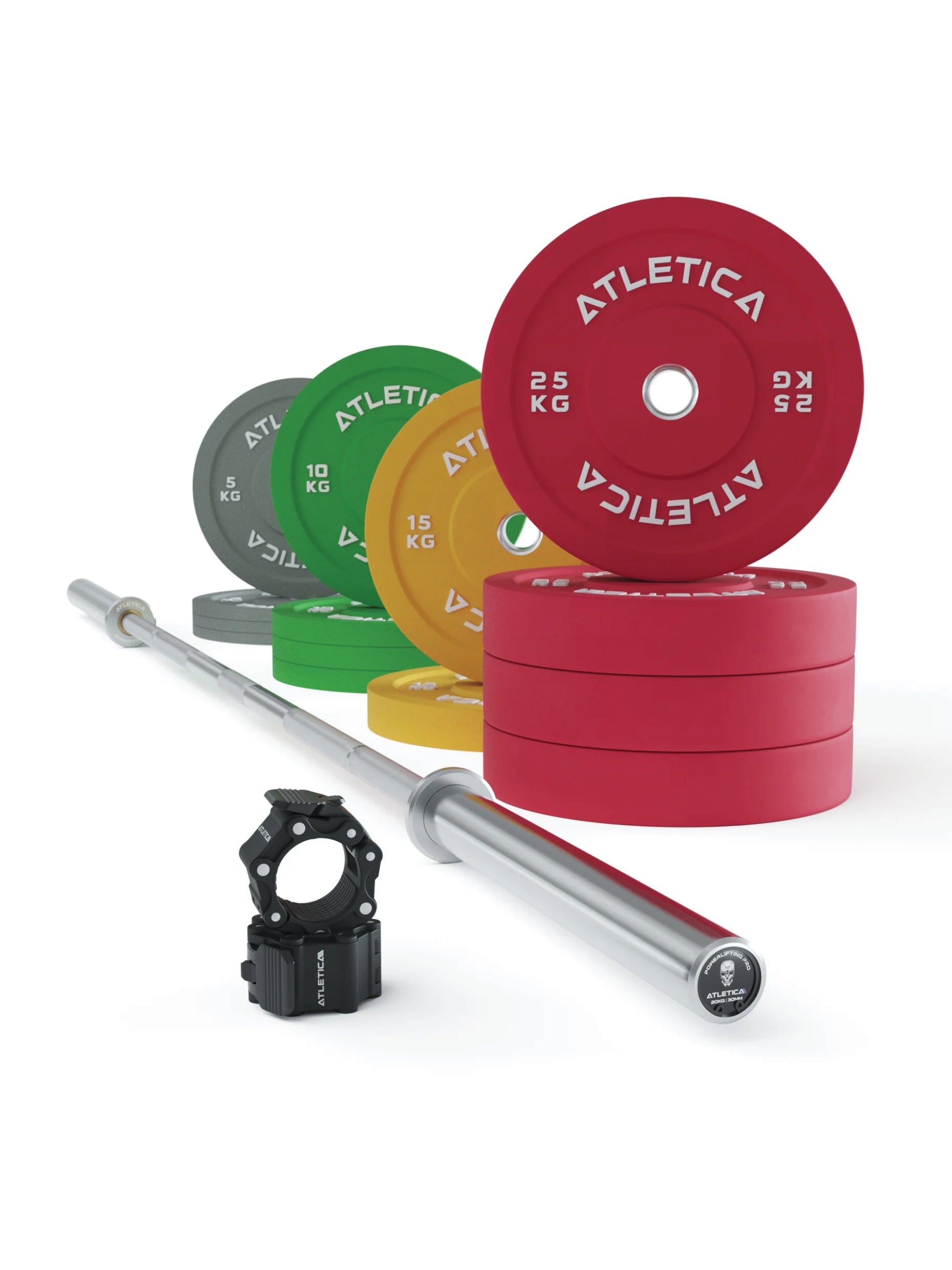 Hantelstangen Set: Spezielle Powerlifting Hantelstange | 190kg Bumper Plates | Pro Collars | Kraft und Präzision, 
