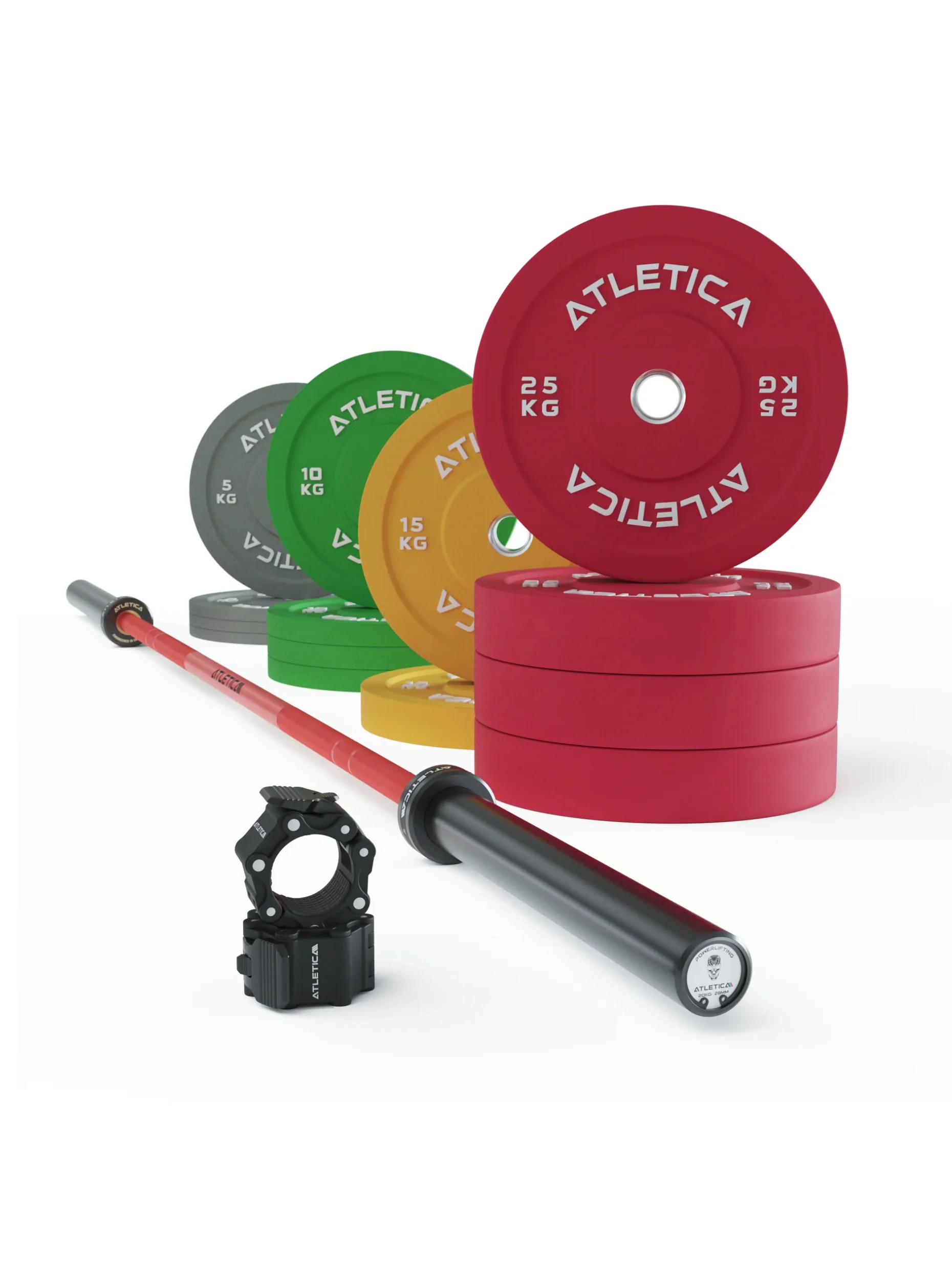 Langhantel Gamma Set: Powerlifting Hantelstange | 190kg Color Bumper Plates | Pro Collars | Ideal für Kraftdreikampf-Übungen | Ø 50 mm,