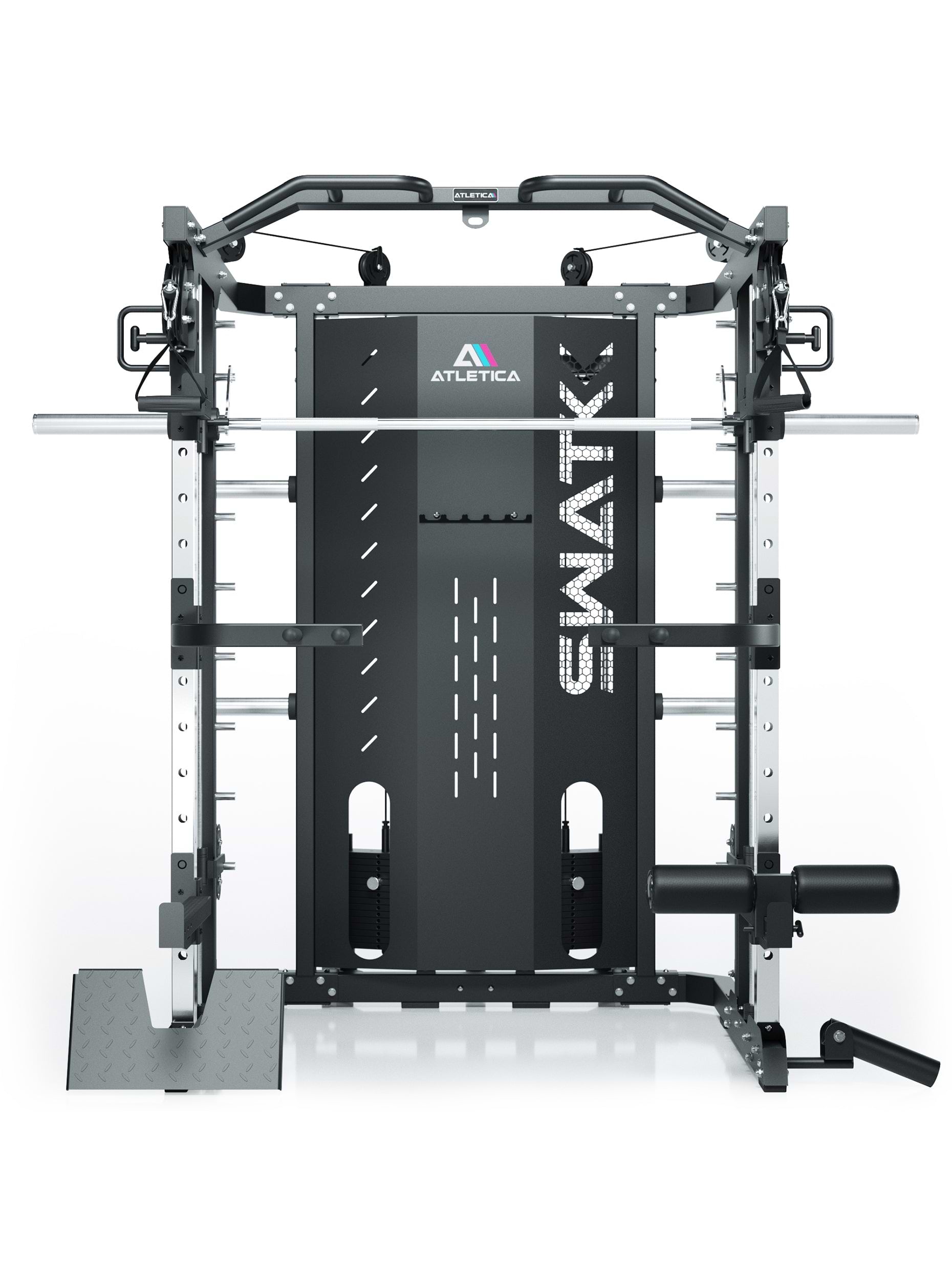 All-in-one-Kraftstation mit 226 cm Höhe | Power Rack, Smith Machine, Dualer Kabelzug mit 2x50kg Gewichtsblock