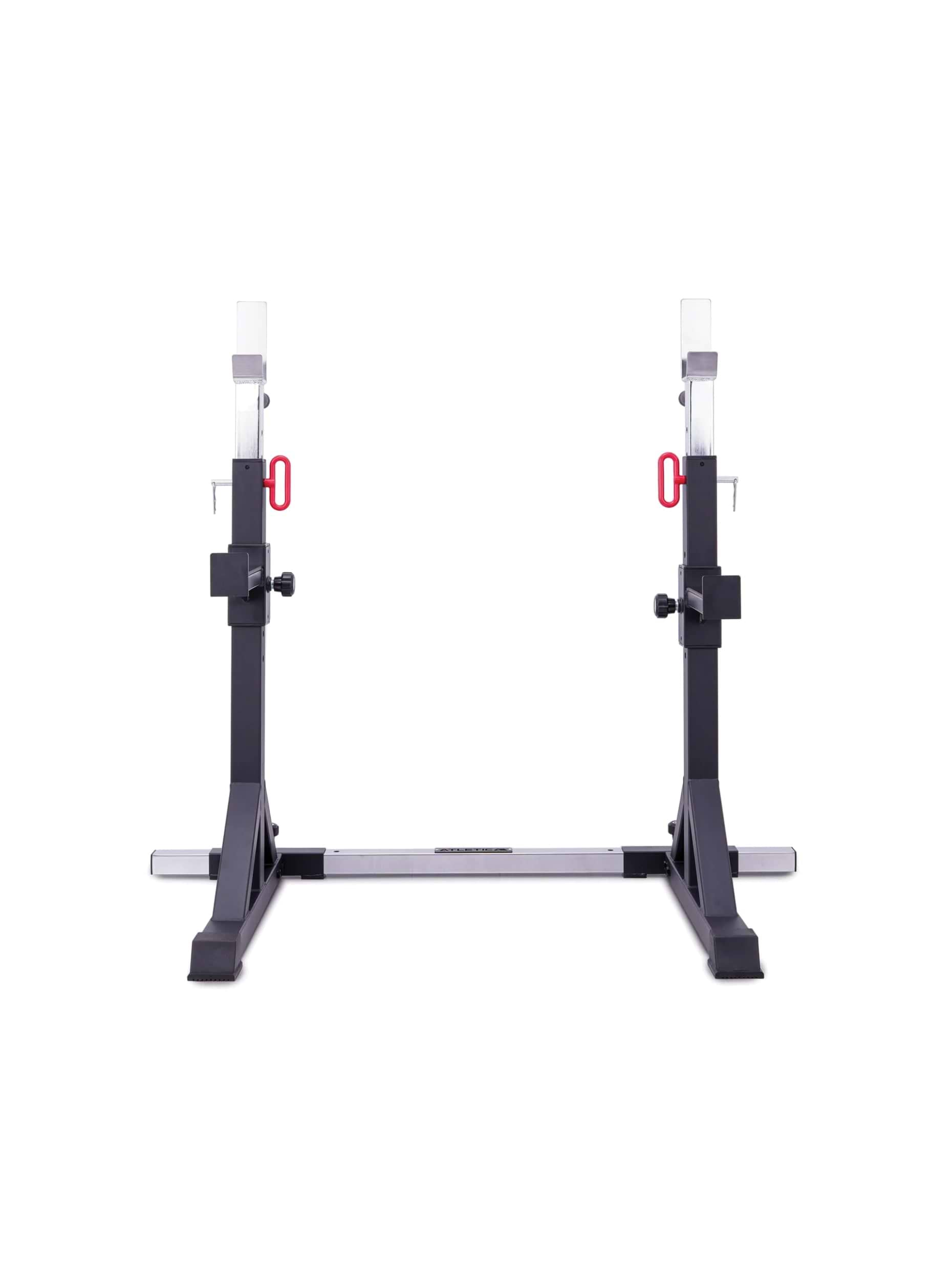 Kraftgerät Kompakter Kniebeugenständer Twin Free Stands – Mit 33 kg leichtem Gewicht, verstellbarer Höhe von 113-163 cm, beeindruckender Traglast von 250 kg und integrierten Notablagen.