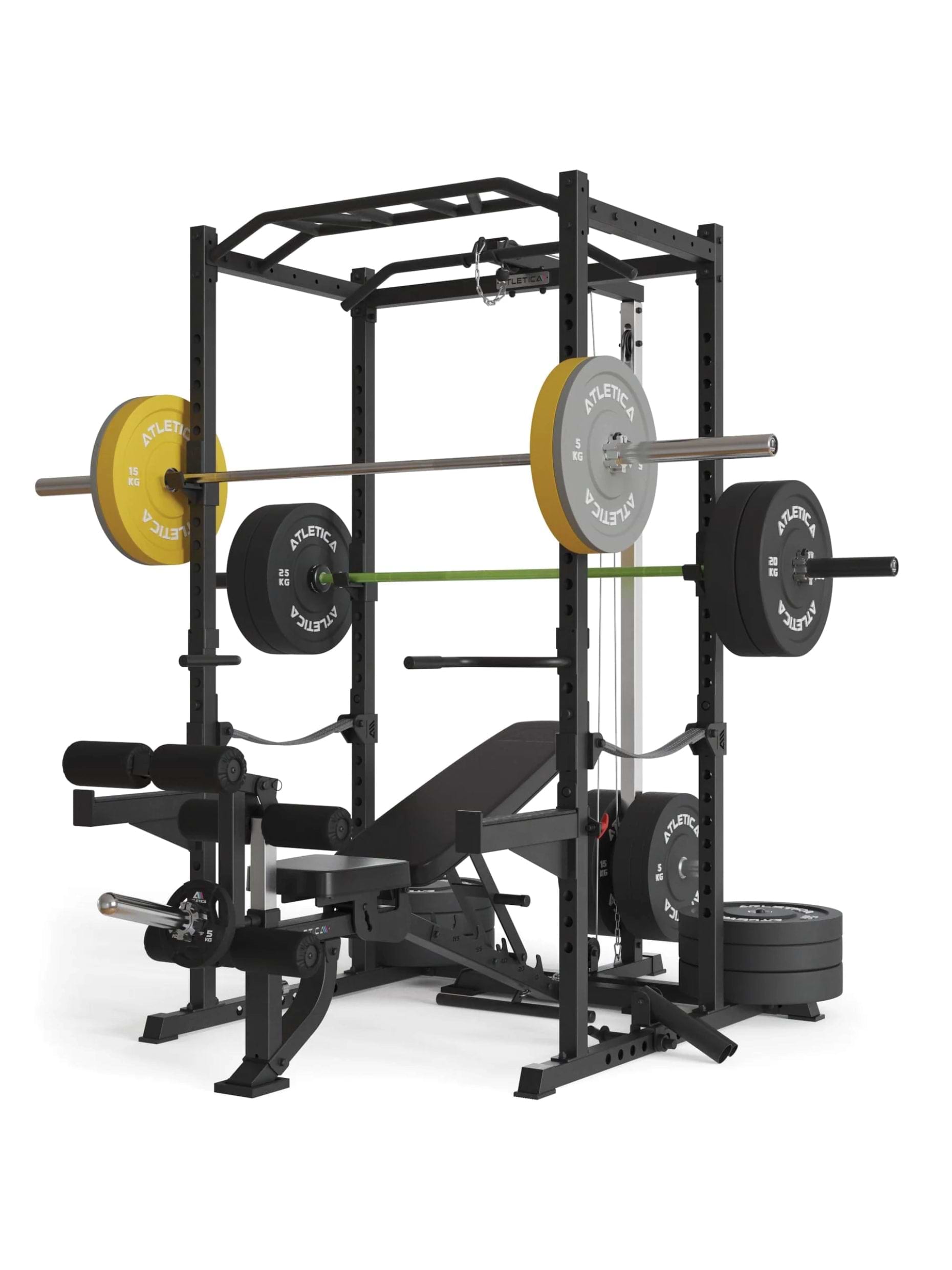 Power Rack mit Vollausstattung R5 Serie, inkl. Latzug, Pull-Up, Dip Bar, Safeties, J-Hooks, Weight-Pins, Platzsparende All-in-One-Lösung für das Krafttraining mit Hantelbank und Gewichten zu Hause,
