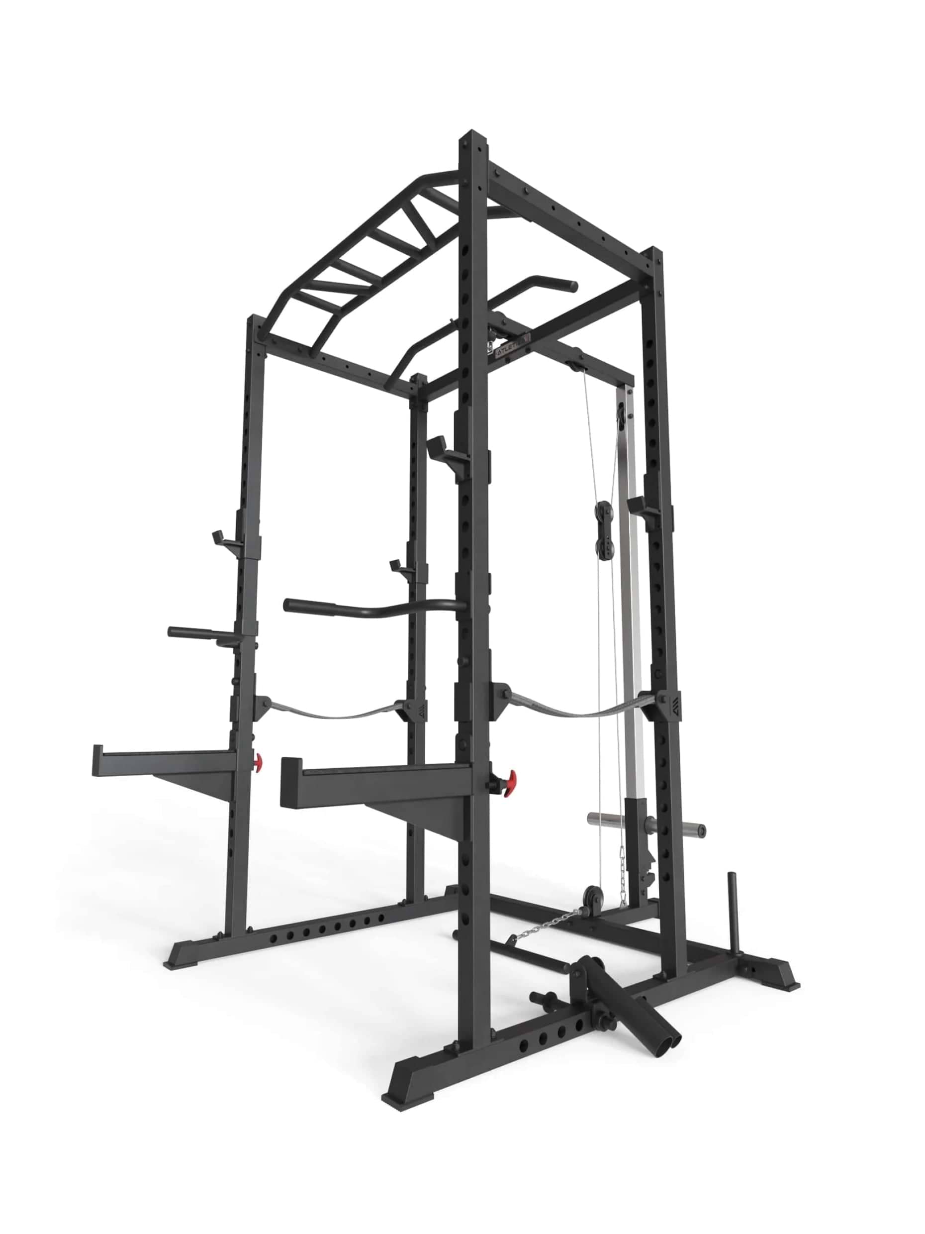 Power Rack mit Vollausstattung R5 Combat, Platzsparende All-in-One-Lösung für das Krafttraining mit Hantelbank und Gewichten zu Hause,