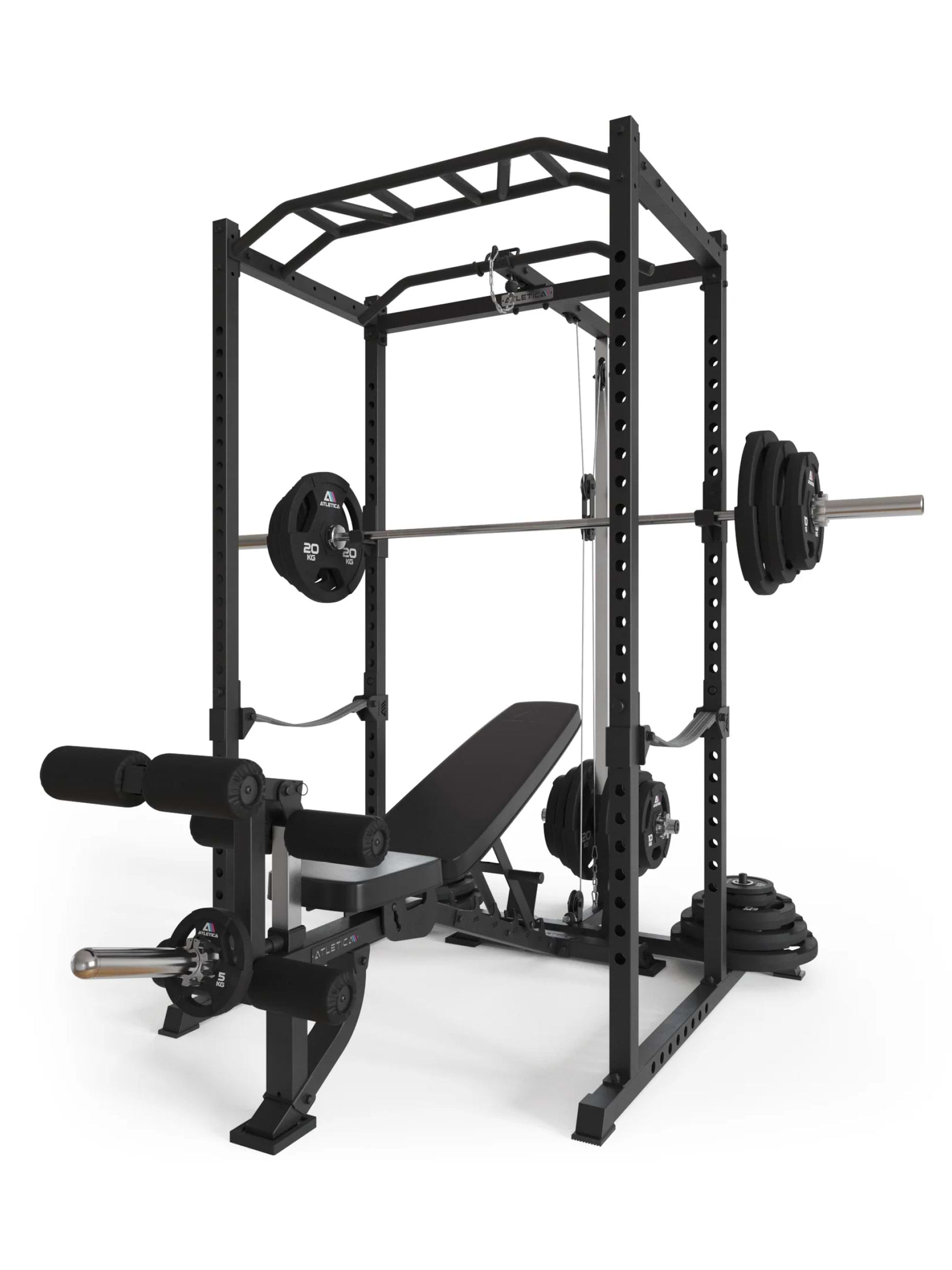 Power Rack Vega R5 Serie: Power Rack mit Latzug, Multi-Grip Pull-Up Bar, Pin-and-Pipe-Safeties, J-Hooks und Weight-Pins, ideal für Fitnesstraining mit Gewichten und Hantelbank,