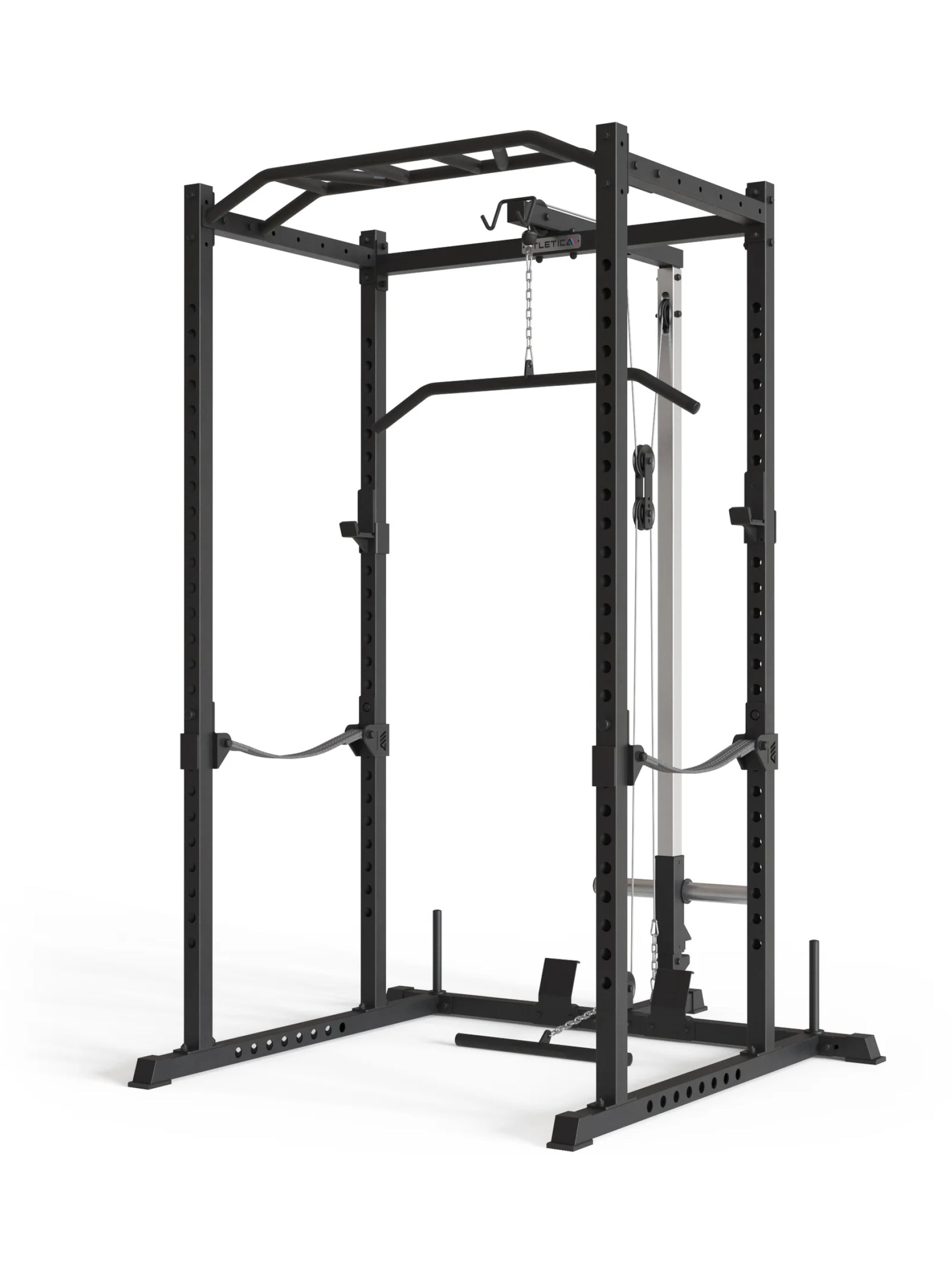 Power Rack mit Latzug Vega R5 Serie: Multi-Grip Pull-Up Bar, Pin-and-Pipe-Safeties, J-Hooks und Weight-Pins, ideal für Fitnesstraining mit Gewichten und Hantelbank, 