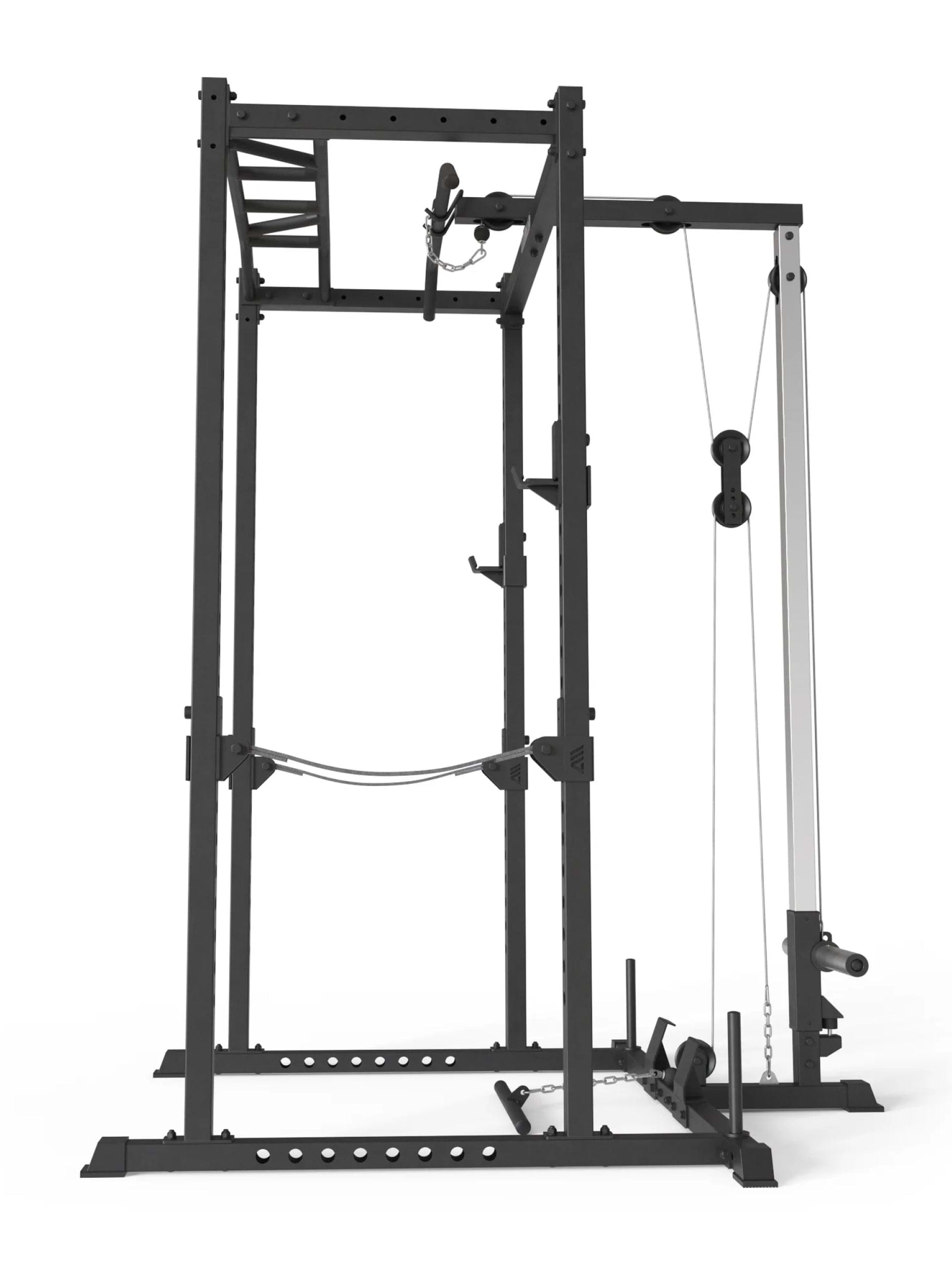 Power Rack Vega R5 mit Latzug: Multi-Grip Pull-Up Bar, Pin-and-Pipe-Safeties, J-Hooks und Weight-Pins, ideal für Fitnesstraining mit Gewichten und Hantelbank,