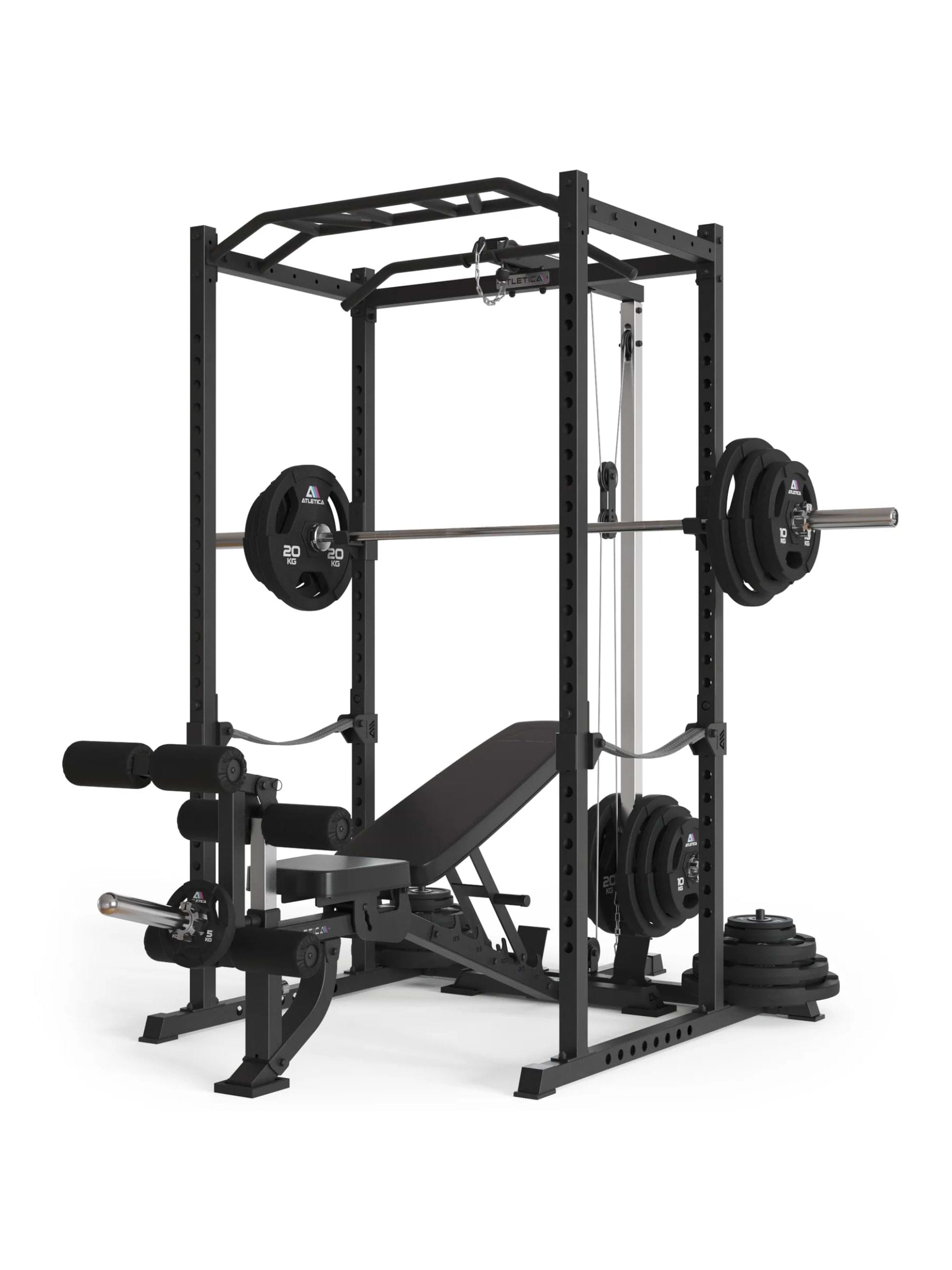Power Rack Vega R5 Serie: Power Rack mit Latzug, Multi-Grip Pull-Up Bar, Pin-and-Pipe-Safeties, J-Hooks und Weight-Pins, ideal für Fitnesstraining mit Gewichten und Hantelbank,