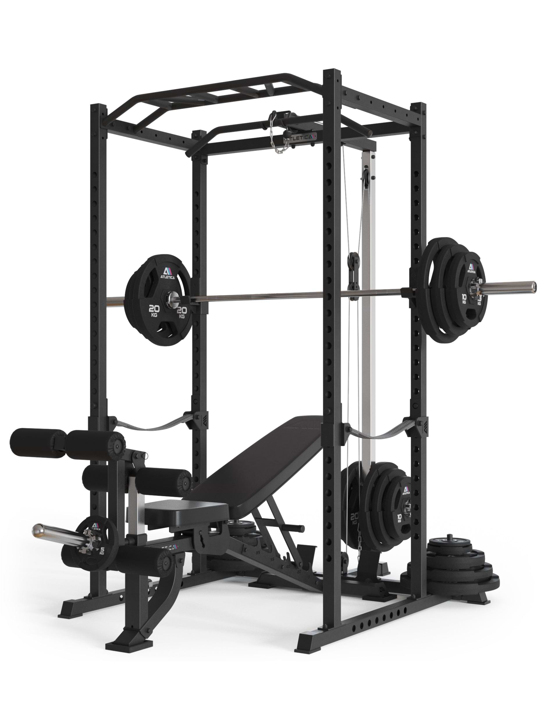Power Rack Vega R5 Serie: Power Rack mit Latzug, Multi-Grip Pull-Up Bar, Pin-and-Pipe-Safeties, J-Hooks und Weight-Pins, ideal für Fitnesstraining mit Gewichten und Hantelbank,