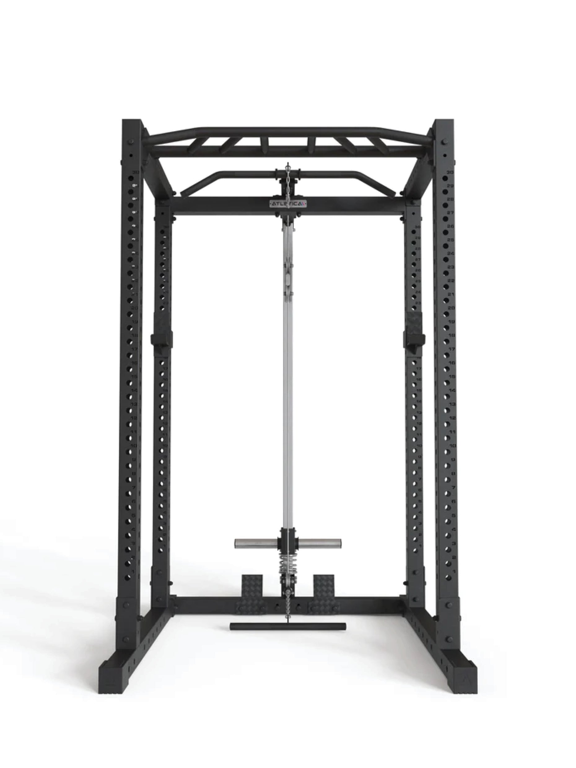 Squat Rack R7-Base Plate mit Latzug & Ruderstation | Multi-Grip Klimmzugstange & J-Hooks, 
