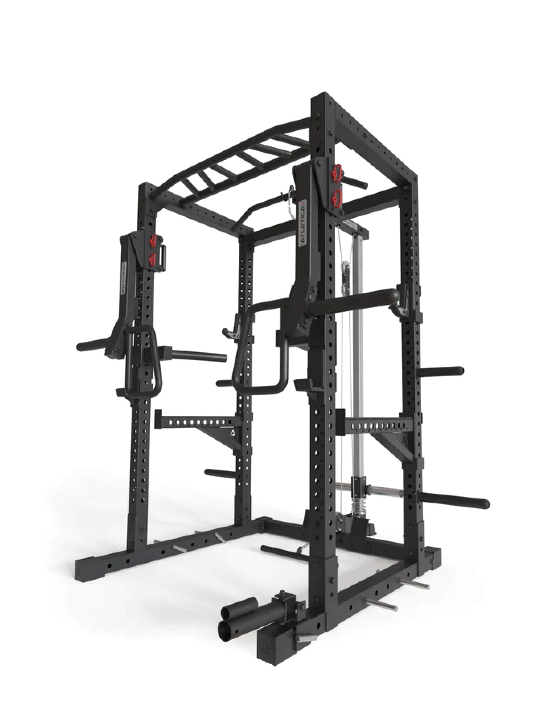 Power Rack R7-Kano: Squat Rack mit Latzug | Ruderstation | Jammer Arms | Klimmzugstange | Dip Bar | Landmine | J-Hooks, Weight-Pins & Band Pegs | in zwei Höhen verfügbar, 