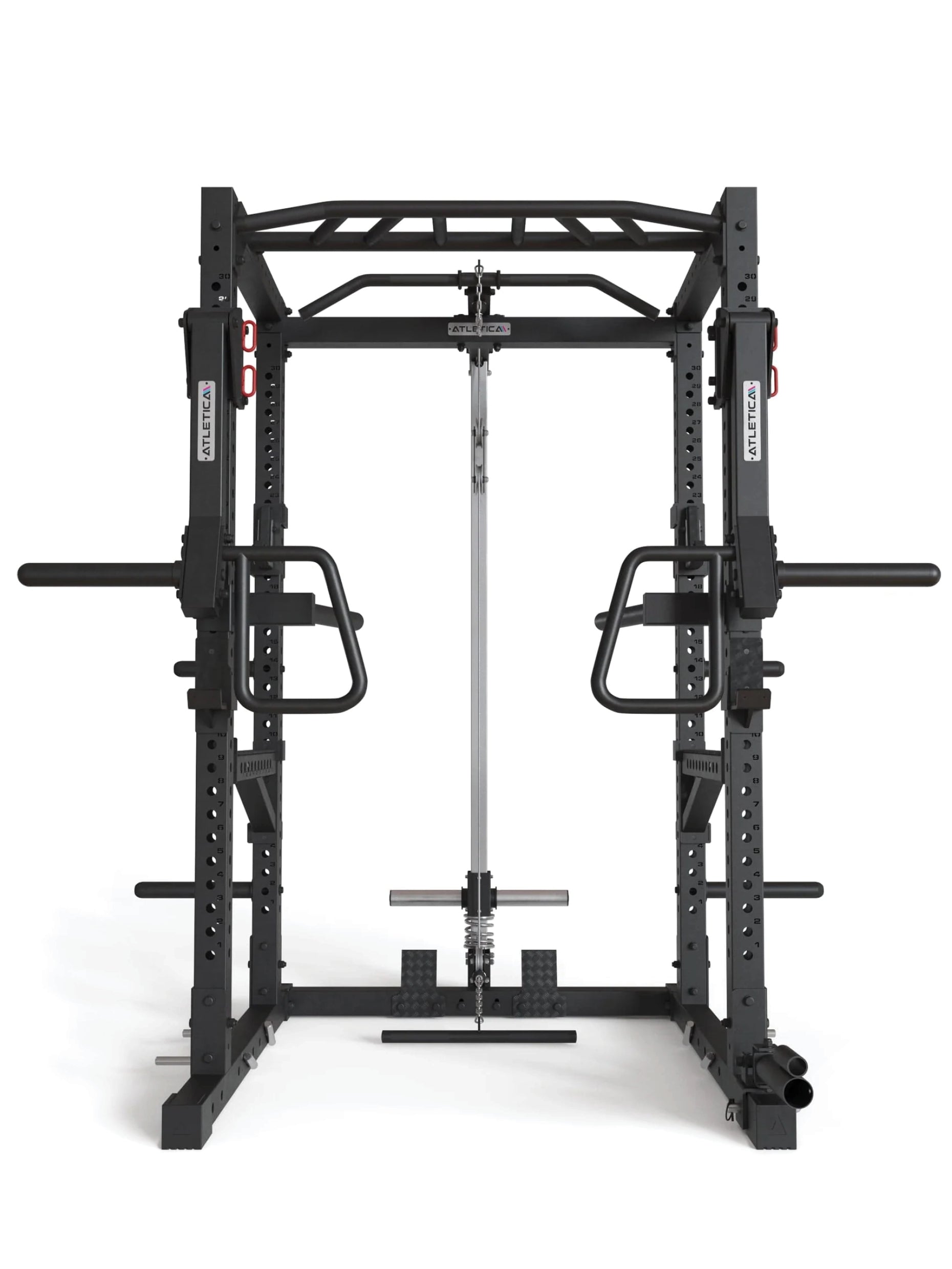 Squat Rack R7-Kano: mit Latzug | Ruderstation | Jammer Arms | Klimmzugstange | Dip Bar | Landmine | J-Hooks, Weight-Pins & Band Pegs | in zwei Höhen verfügbar,