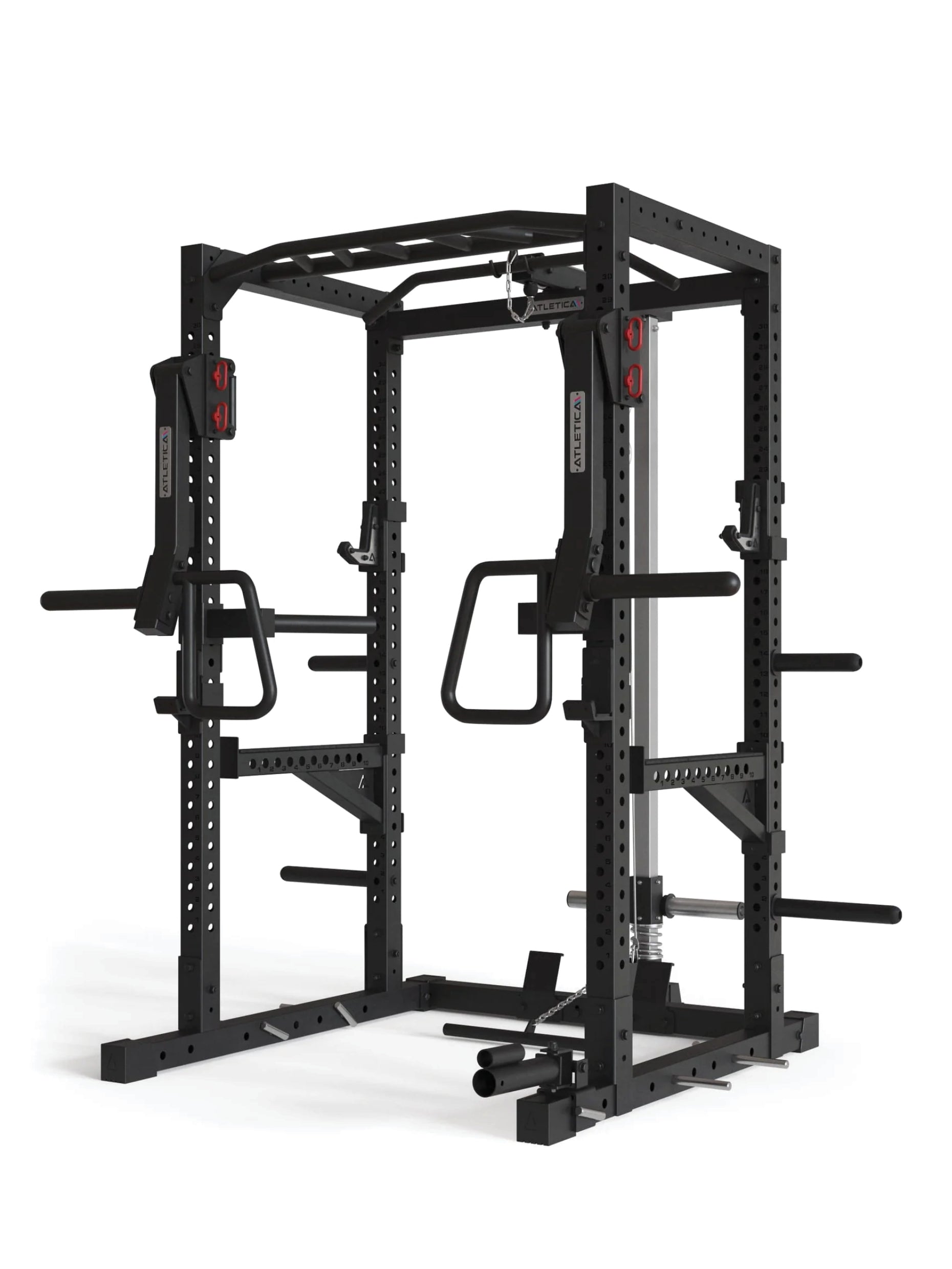 Squat Rack R7-Kano mit Latzug: Ruderstation | Jammer Arms | Klimmzugstange | Dip Bar | Landmine | J-Hooks, Weight-Pins & Band Pegs | in zwei Höhen verfügbar,