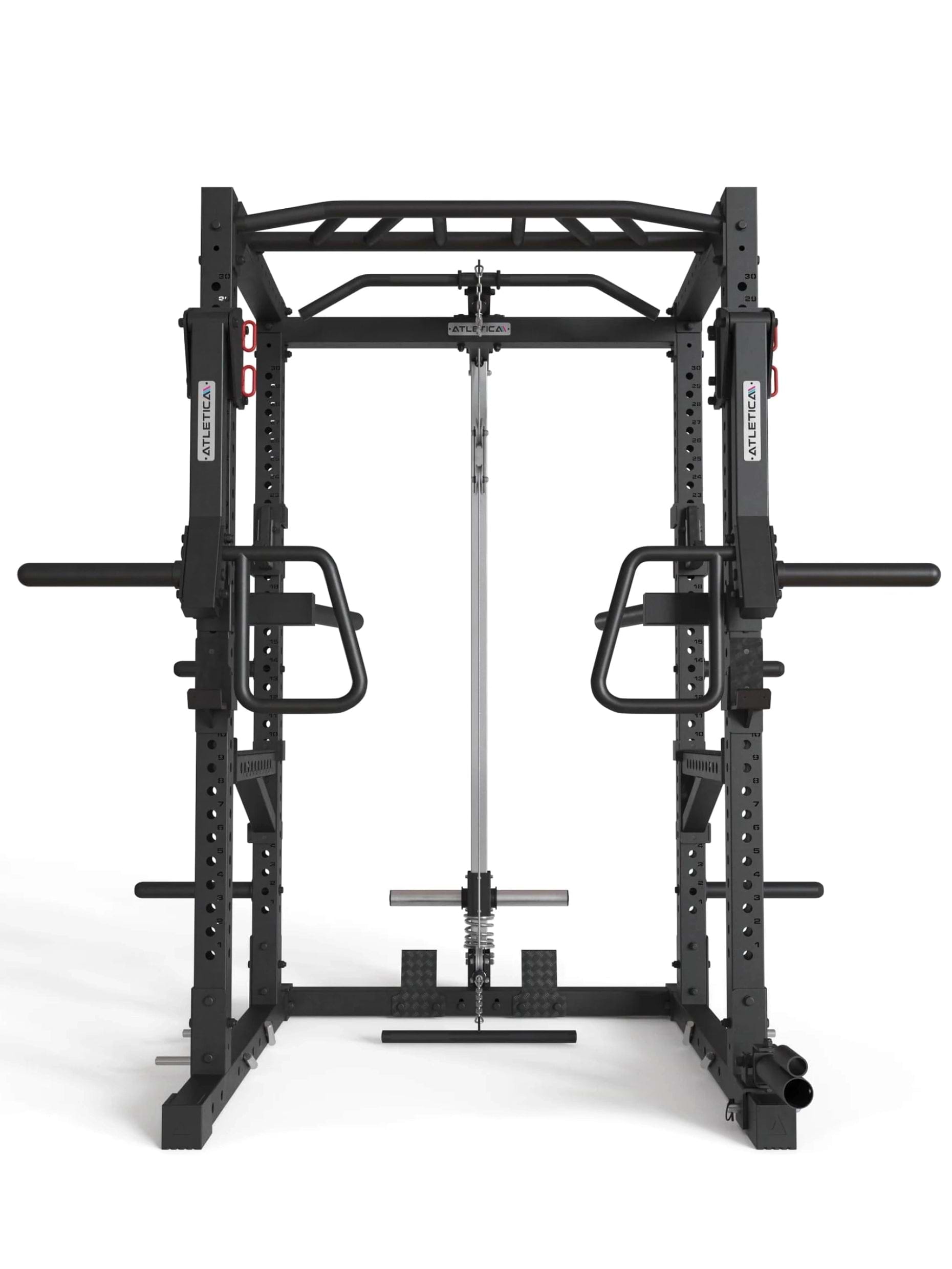 Squat Rack R7-Kano: mit Latzug | Ruderstation | Jammer Arms | Klimmzugstange | Dip Bar | Landmine | J-Hooks, Weight-Pins & Band Pegs | in zwei Höhen verfügbar,