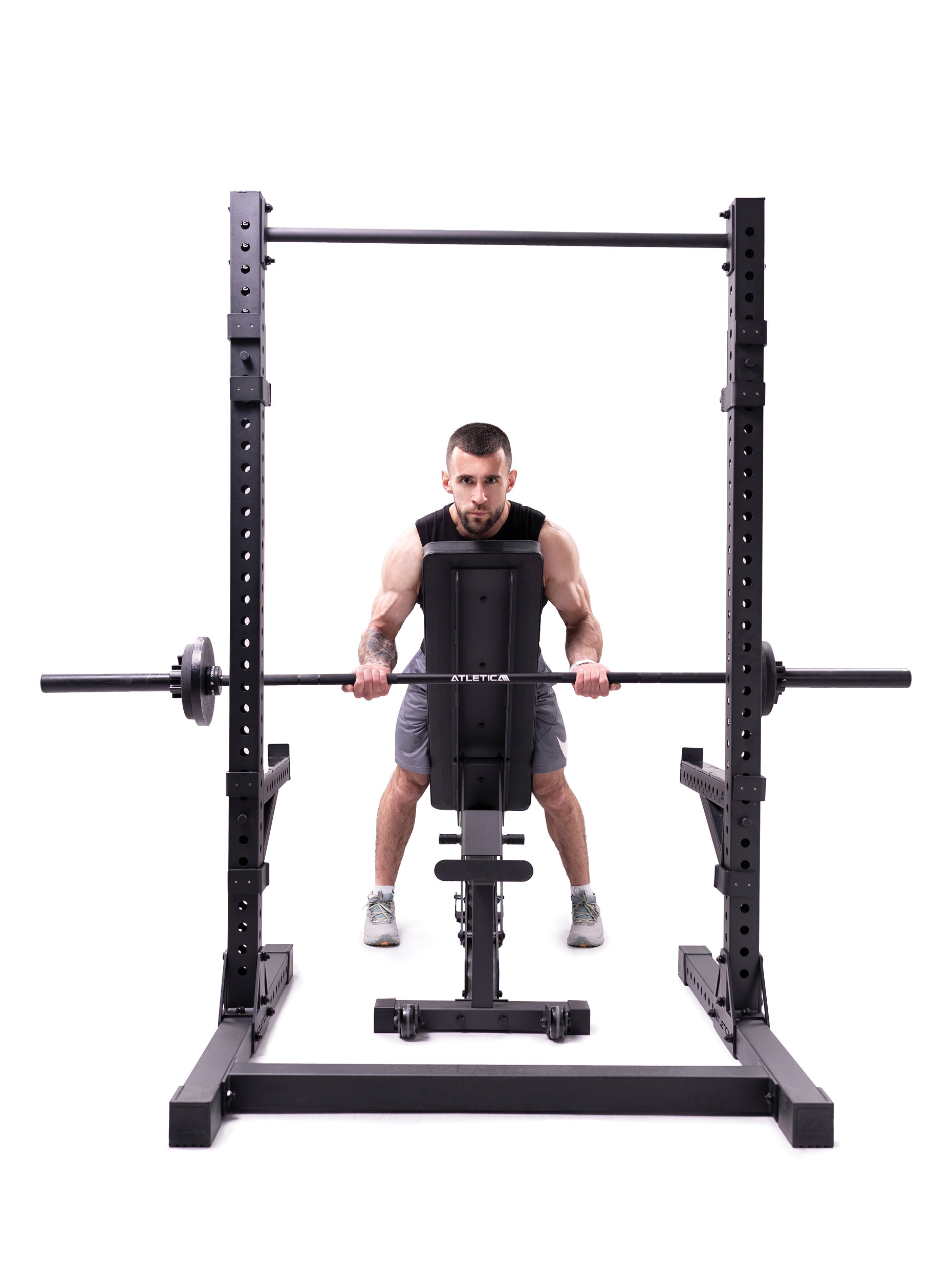 Full Rack, Squat Rack R7 Serie: Spotter Arms, weite J-Hooks inklusive 