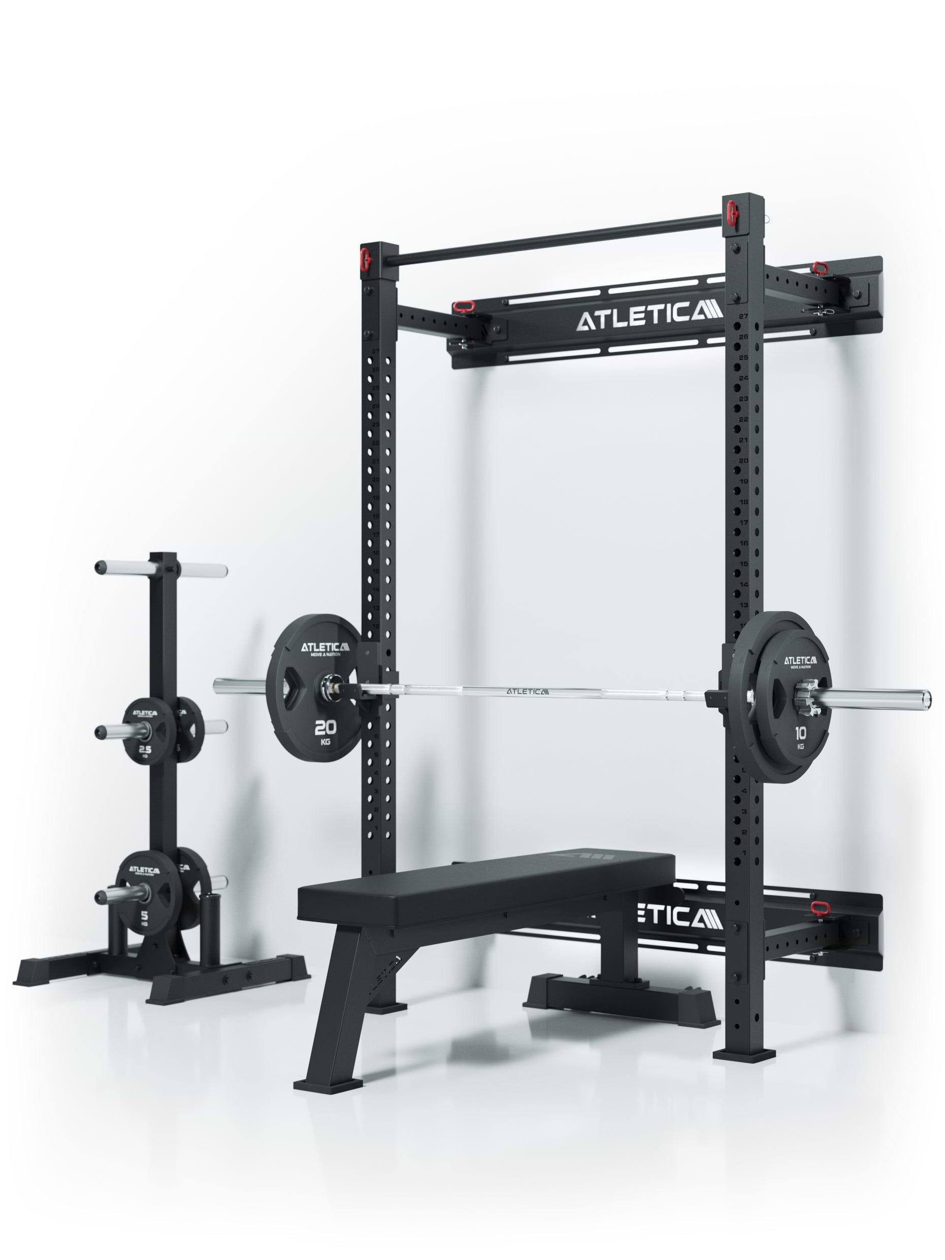 R7 Wall Rack Klappbar: mit Hantelbank und Langhantel,