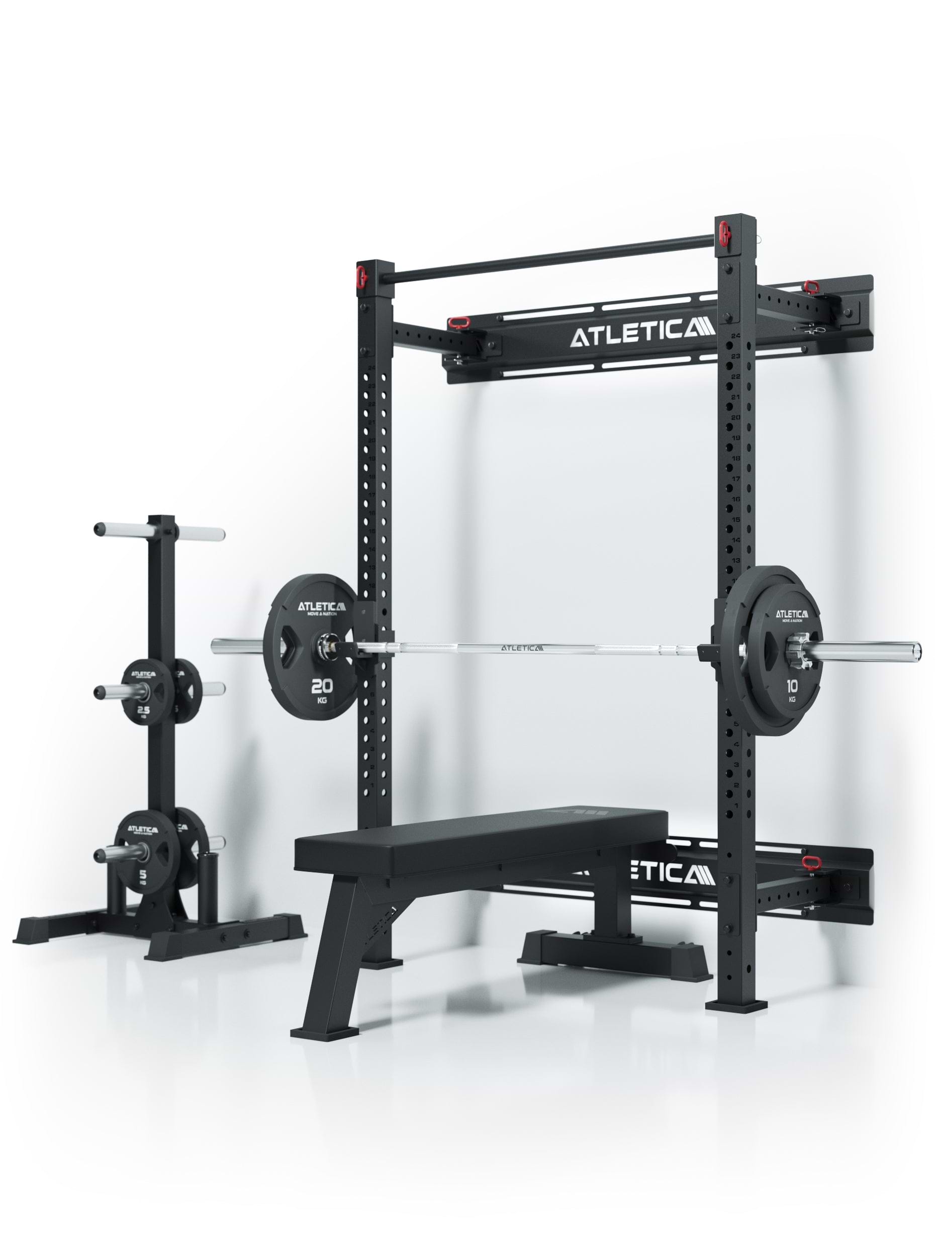 R7 Wall Rack Klappbar: mit Hantelbank und Langhantel,