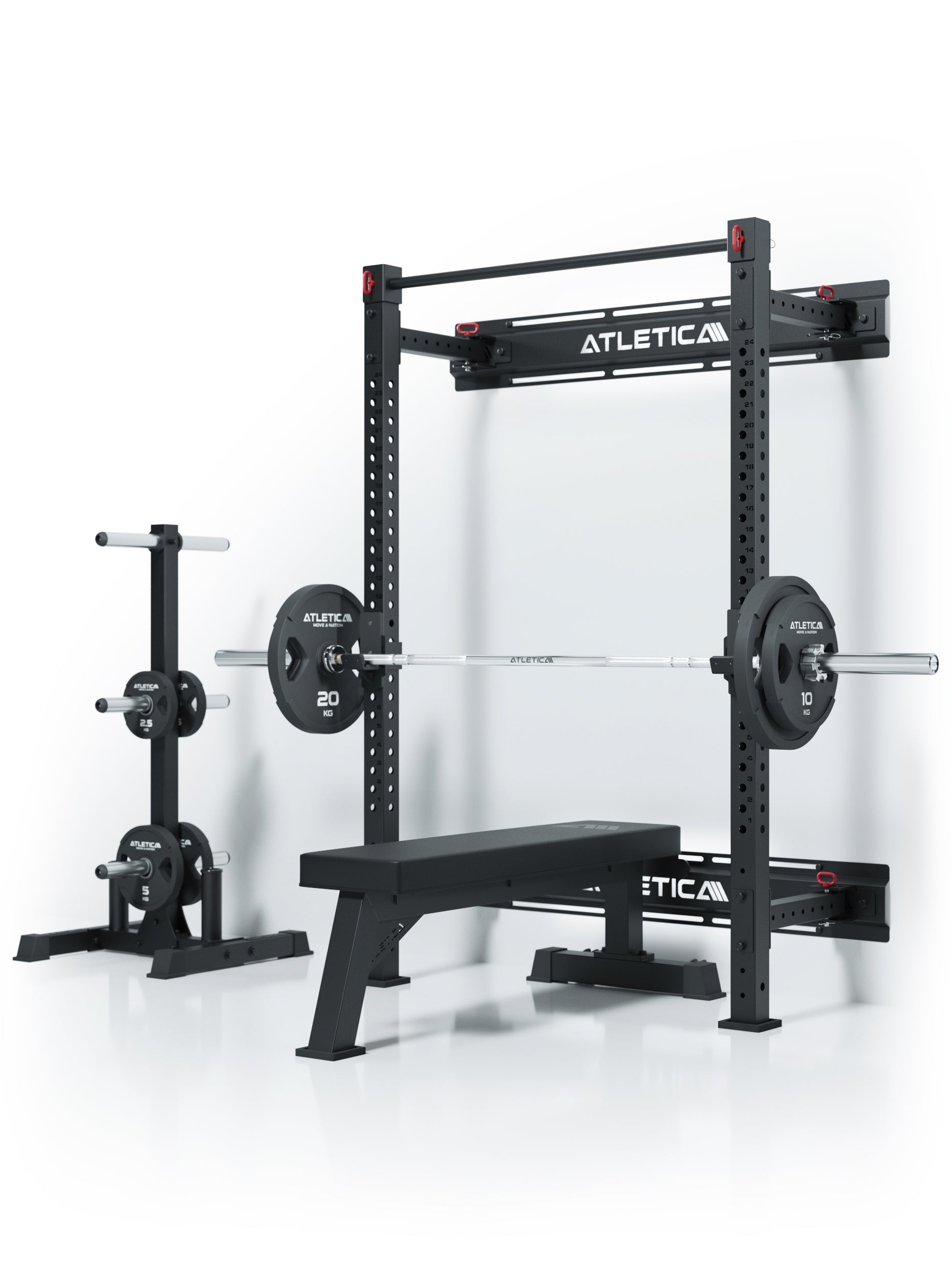R7 Wall Rack Klappbar: mit Hantelbank und Langhantel, 