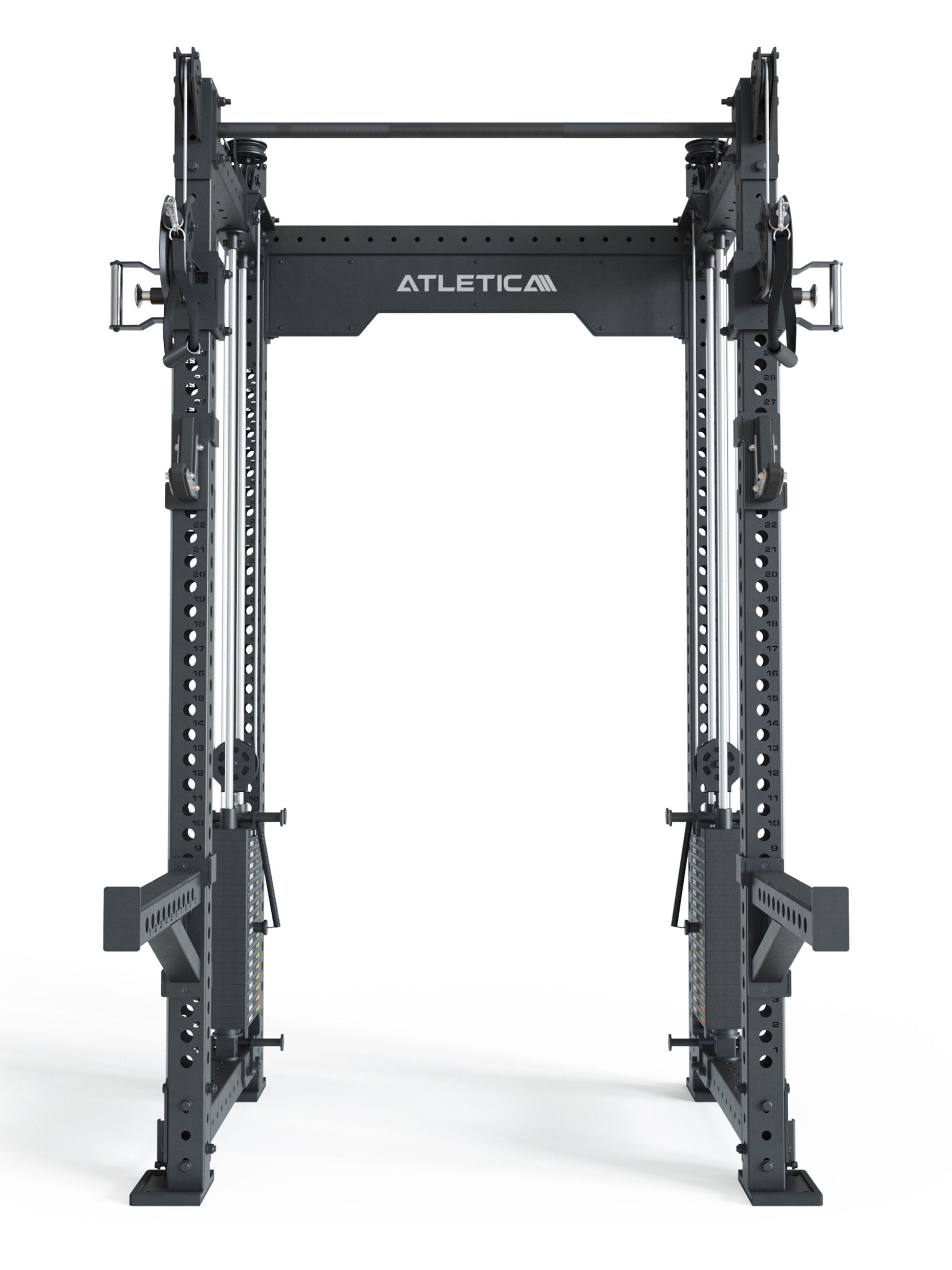 Power Rack R8-Bradley Kabelzug Station: Power Rack mit Seilzug und 2x90kg seitlichen Gewichtsblocks | Modular ausbaubar mit Multipresse und Jammer Arms 