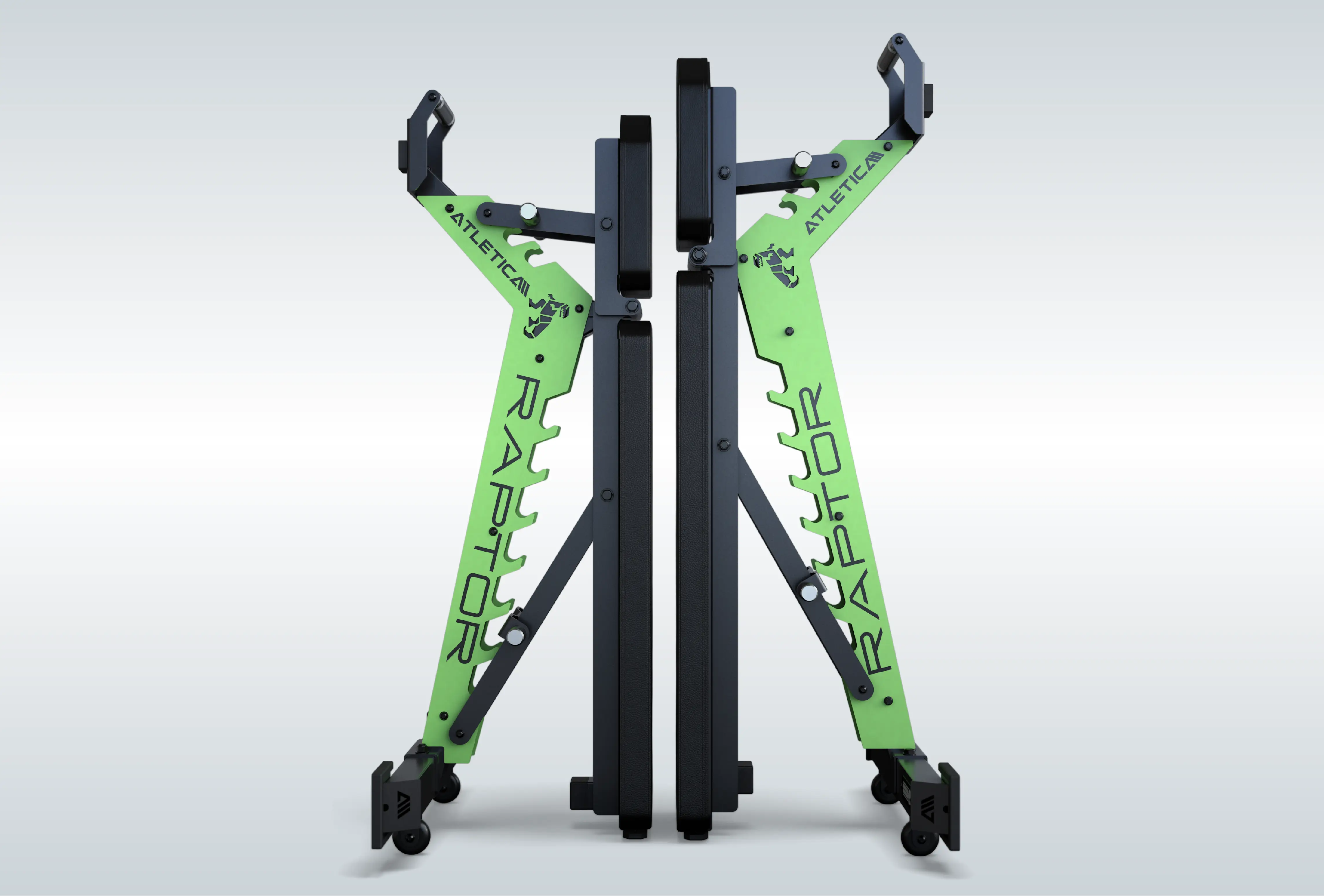 Atletica Raptor Hantelbank: platzsparende vertikale Lagerung mit Pin-Locking-System