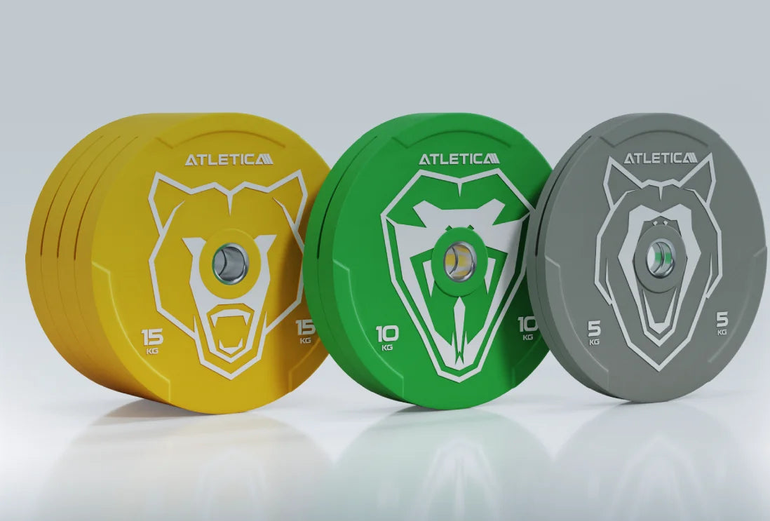 Animal Bumper Plates in gelb, grün und grau