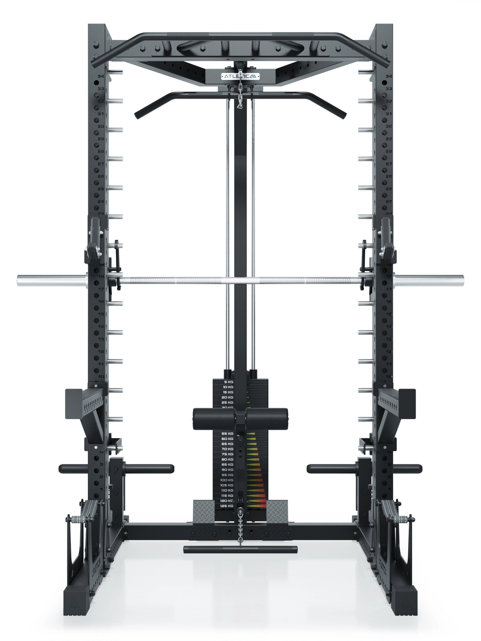 Smith Machine Squat Rack mit 125kg Latzug Nemesis 70x70 Uprights R7 Serie 