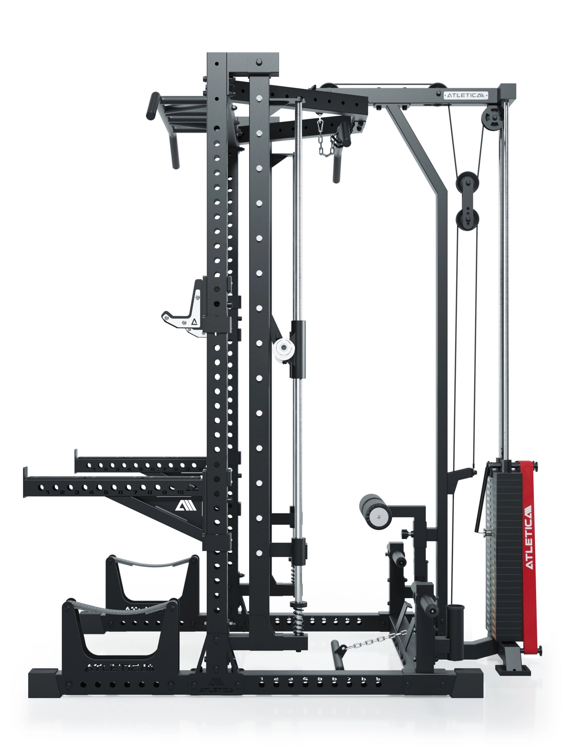 ATLETICA R7 Squat Rack mit Multipresse und 125kg Latzug Nemesis 70x70 Uprights R7 Serie 