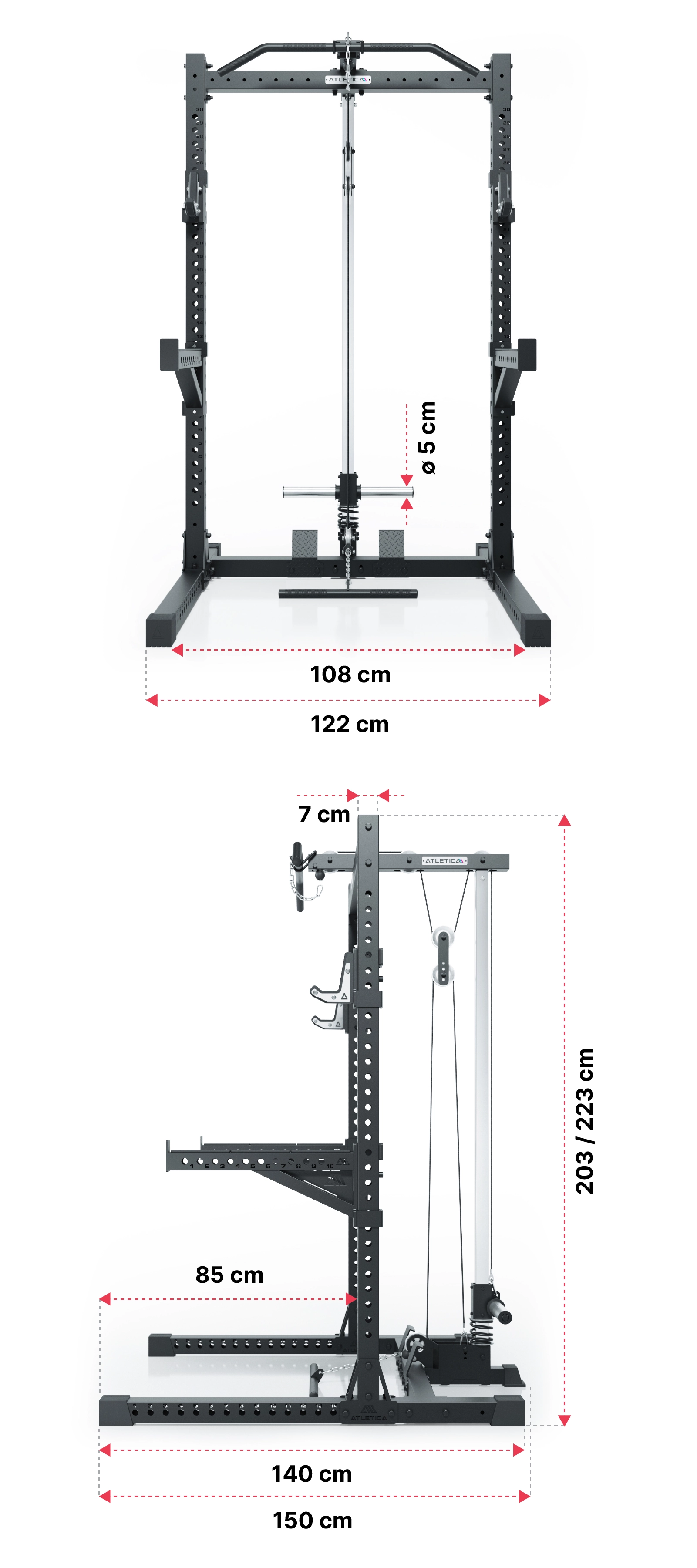 R7 Rider Power Rack Plate Load Version: Dimensionen