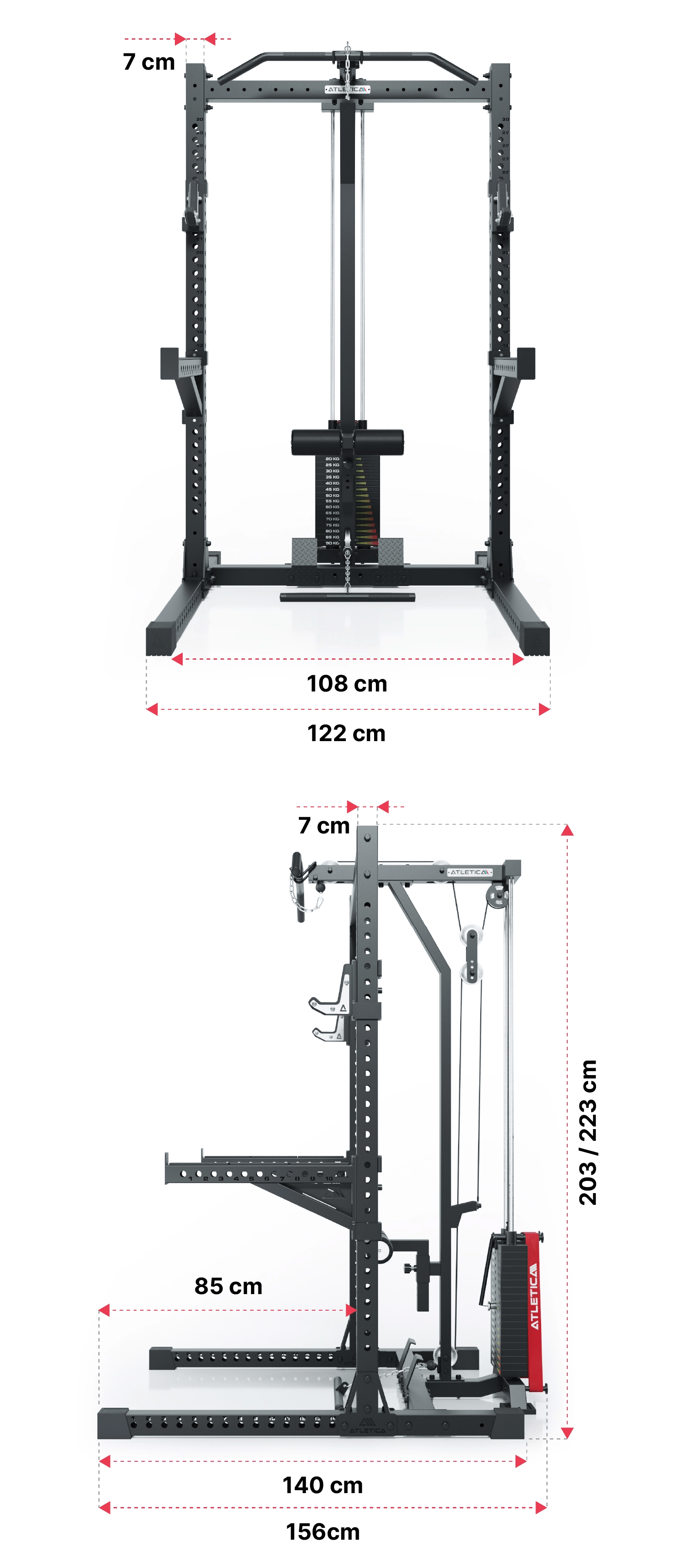 R7 Rider Power Rack mit Steckgewichten: Dimensionen