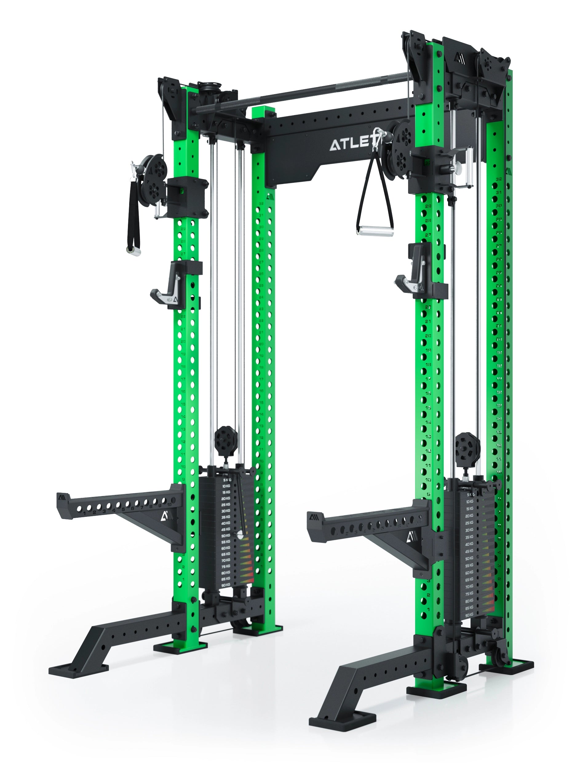 Power Rack R8-Bradley Kabelzug Station: Power Rack mit Seilzug und 2x90kg seitlichen Gewichtsblocks | Modular ausbaubar mit Multipresse und Jammer Arms | 
