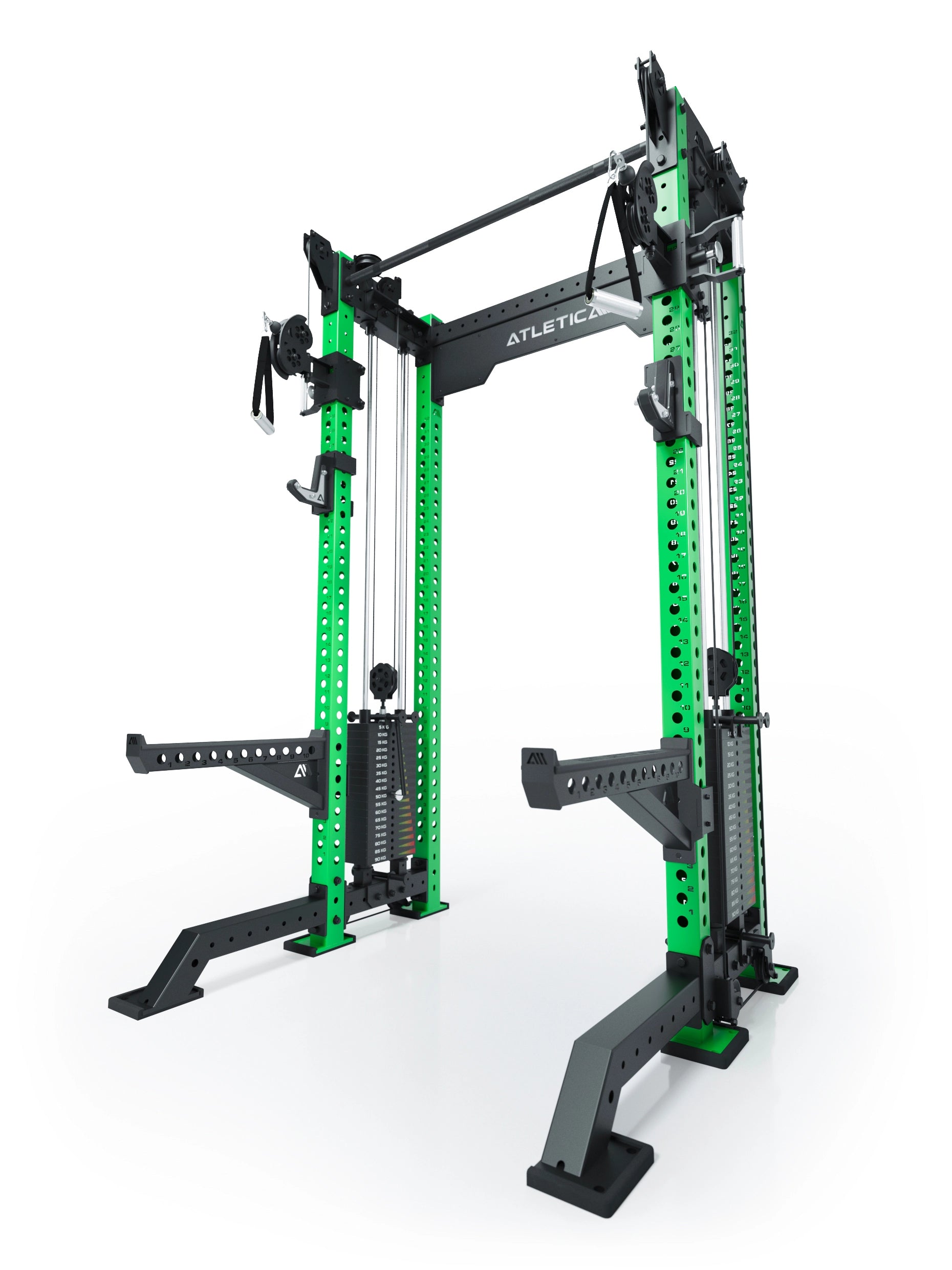 Power Rack R8-Bradley Kabelzug Station: Power Rack mit Seilzug und 2x90kg seitlichen Gewichtsblocks | Modular ausbaubar mit Multipresse und Jammer Arms | 
