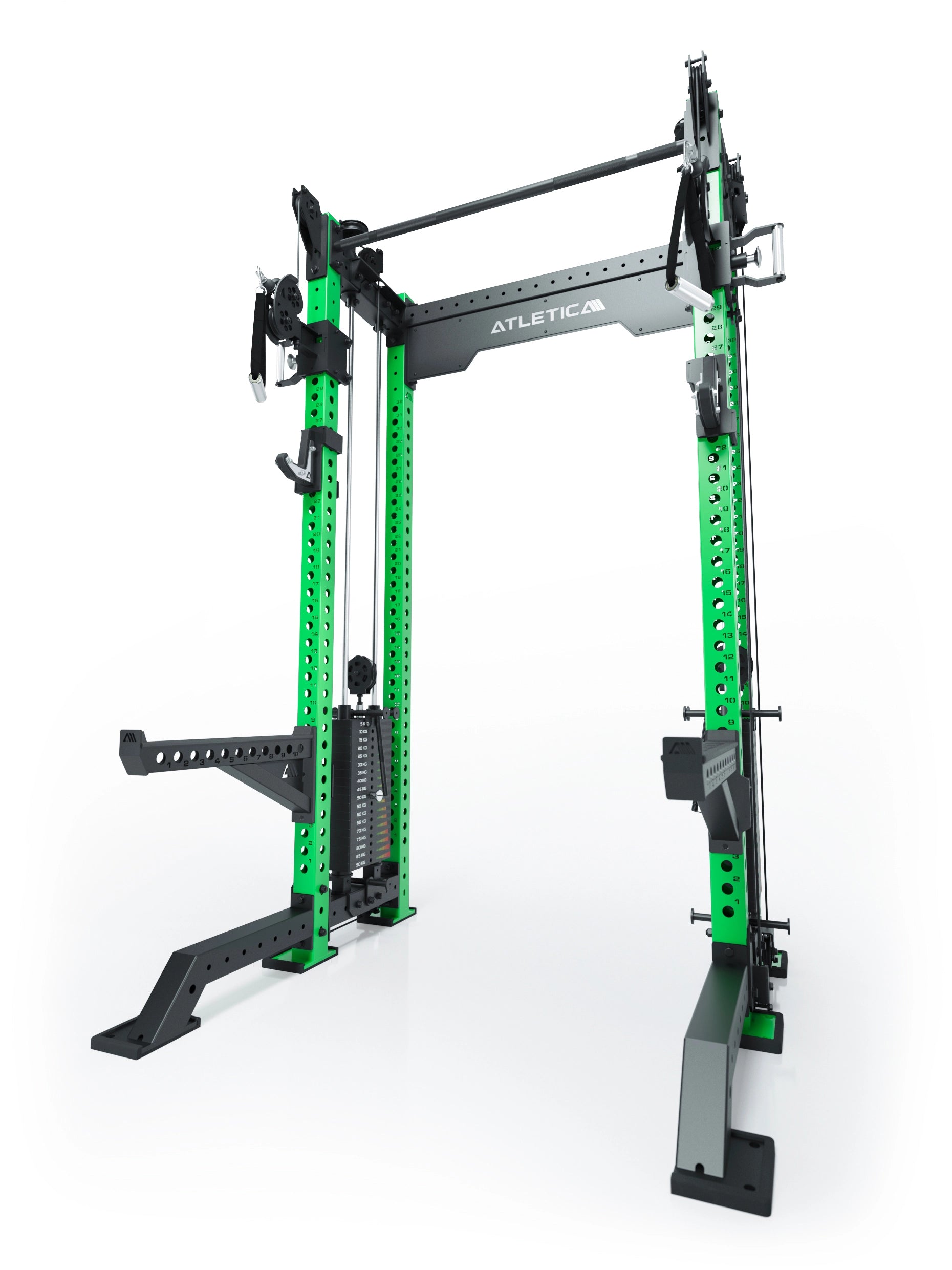 Power Rack R8-Bradley Kabelzug Station: Power Rack mit Seilzug und 2x90kg seitlichen Gewichtsblocks | Modular ausbaubar mit Multipresse und Jammer Arms | 