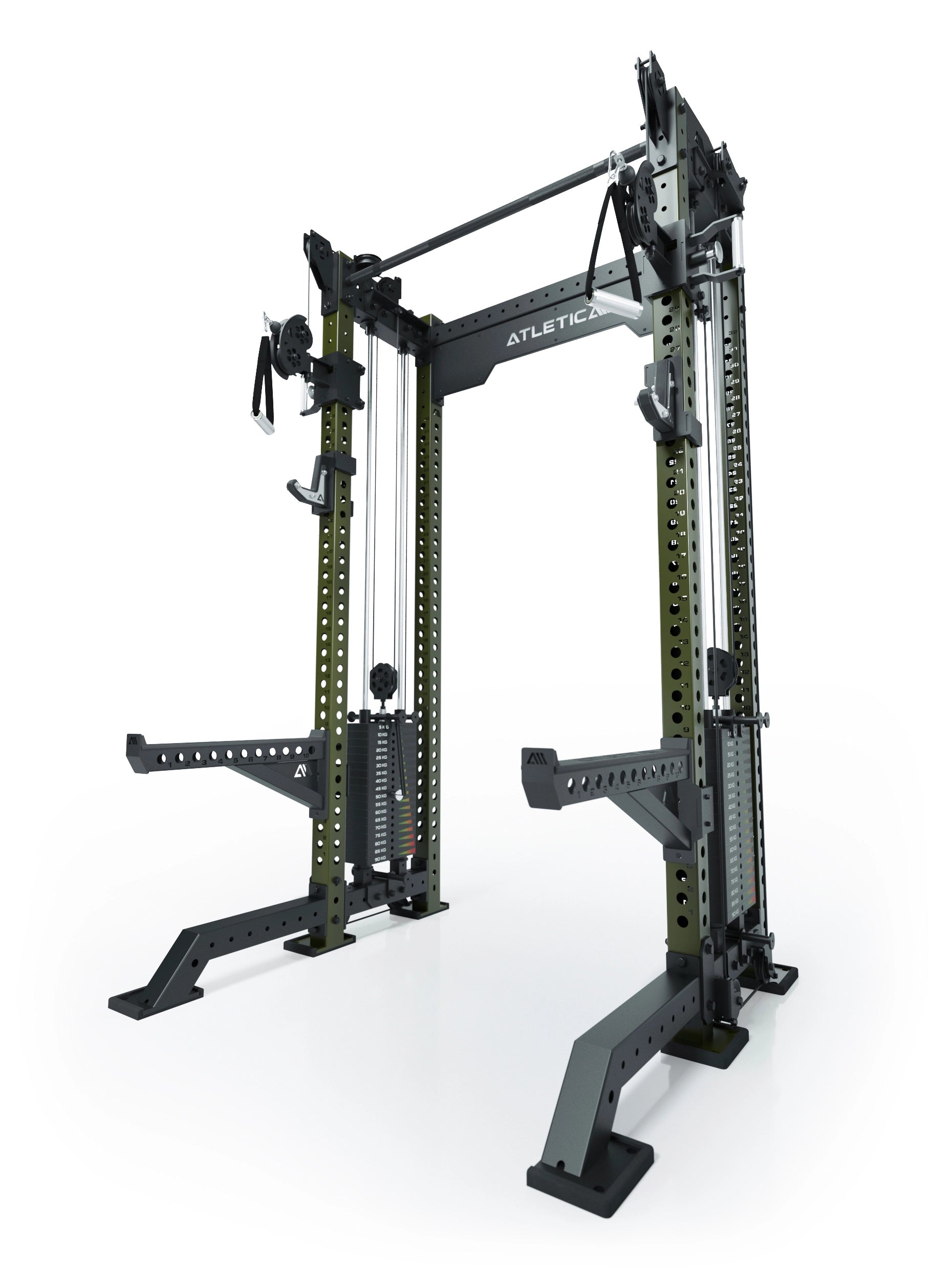 Power Rack R8-Bradley Kabelzug Station: Power Rack mit Seilzug und 2x90kg seitlichen Gewichtsblocks | Modular ausbaubar mit Multipresse und Jammer Arms | 