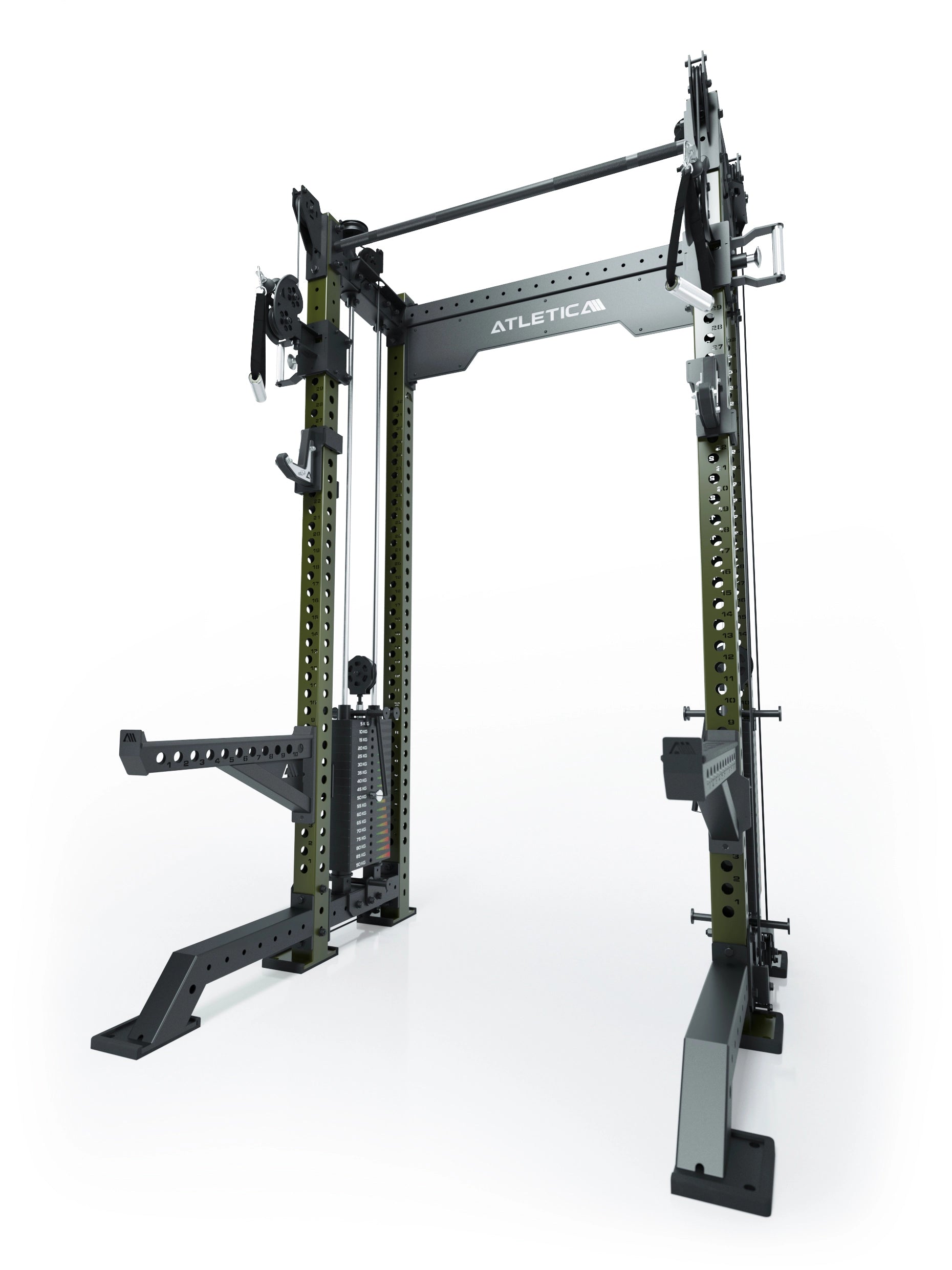 Power Rack R8-Bradley Kabelzug Station: Power Rack mit Seilzug und 2x90kg seitlichen Gewichtsblocks | Modular ausbaubar mit Multipresse und Jammer Arms | 