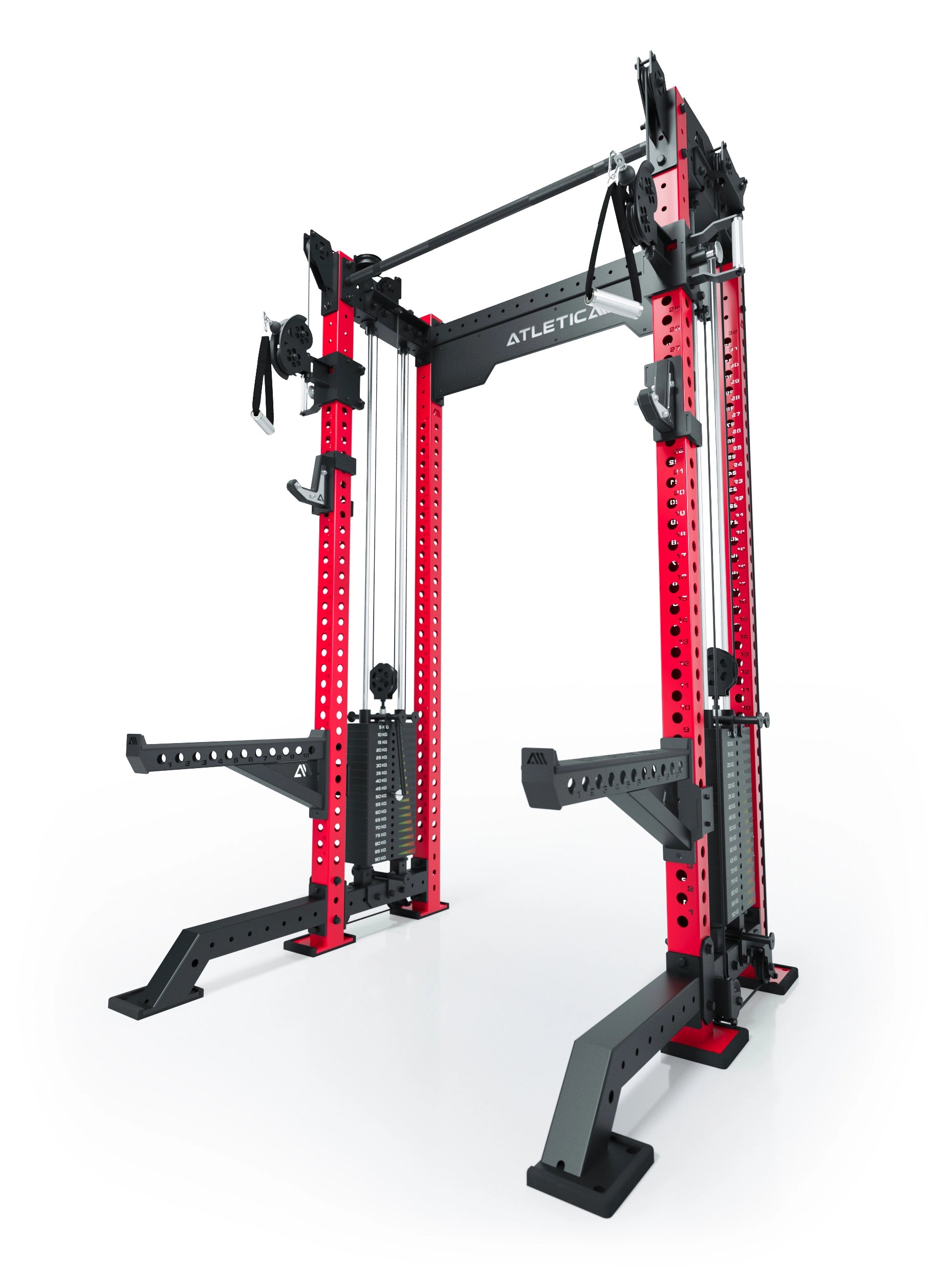 Power Rack R8-Bradley Kabelzug Station: Power Rack mit Seilzug und 2x90kg seitlichen Gewichtsblocks | Modular ausbaubar mit Multipresse und Jammer Arms | 