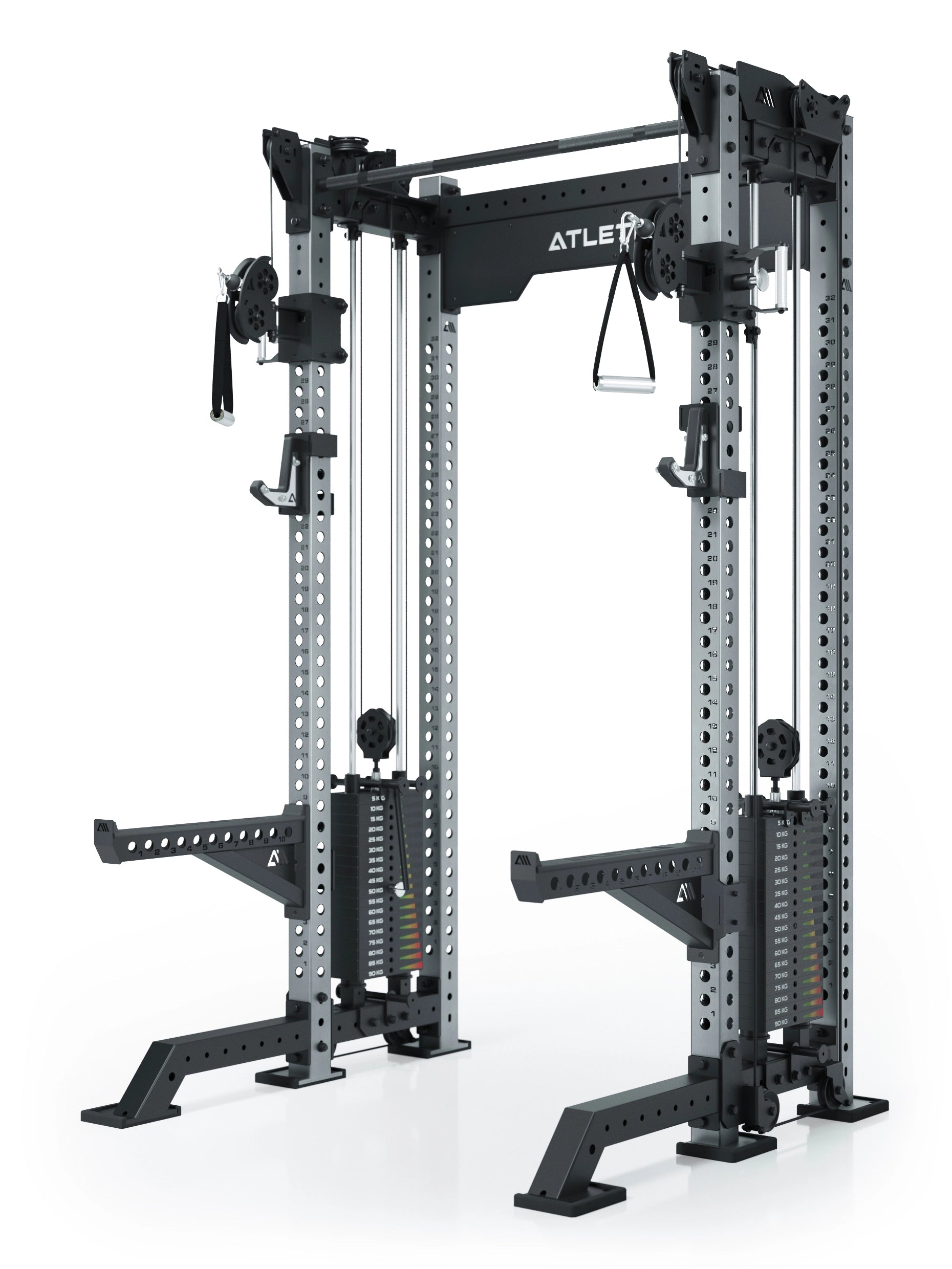 Power Rack R8-Bradley Kabelzug Station: Power Rack mit Seilzug und 2x90kg seitlichen Gewichtsblocks | Modular ausbaubar mit Multipresse und Jammer Arms | 