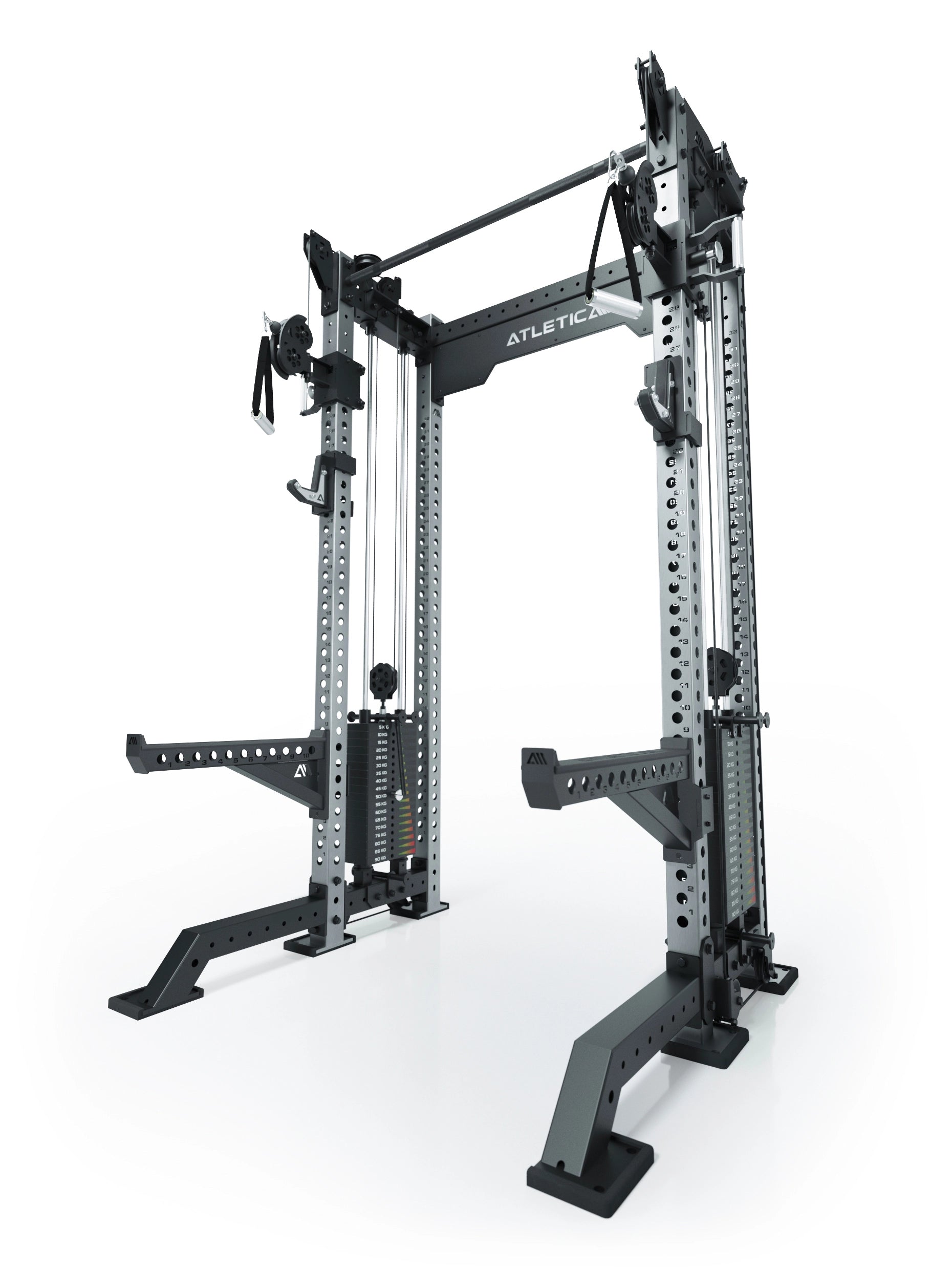 Power Rack R8-Bradley Kabelzug Station: Power Rack mit Seilzug und 2x90kg seitlichen Gewichtsblocks | Modular ausbaubar mit Multipresse und Jammer Arms | 