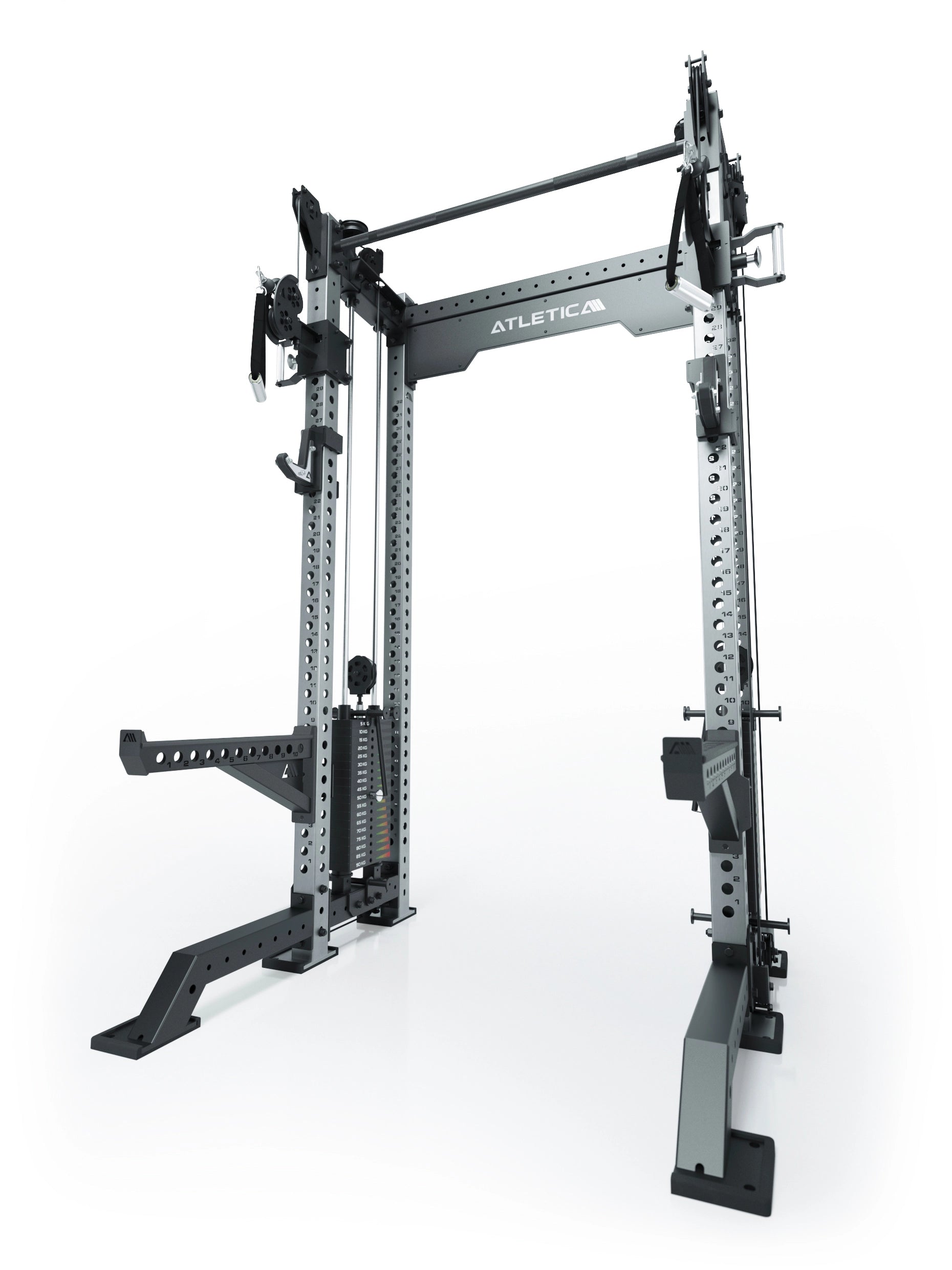 Power Rack R8-Bradley Kabelzug Station: Power Rack mit Seilzug und 2x90kg seitlichen Gewichtsblocks | Modular ausbaubar mit Multipresse und Jammer Arms | 