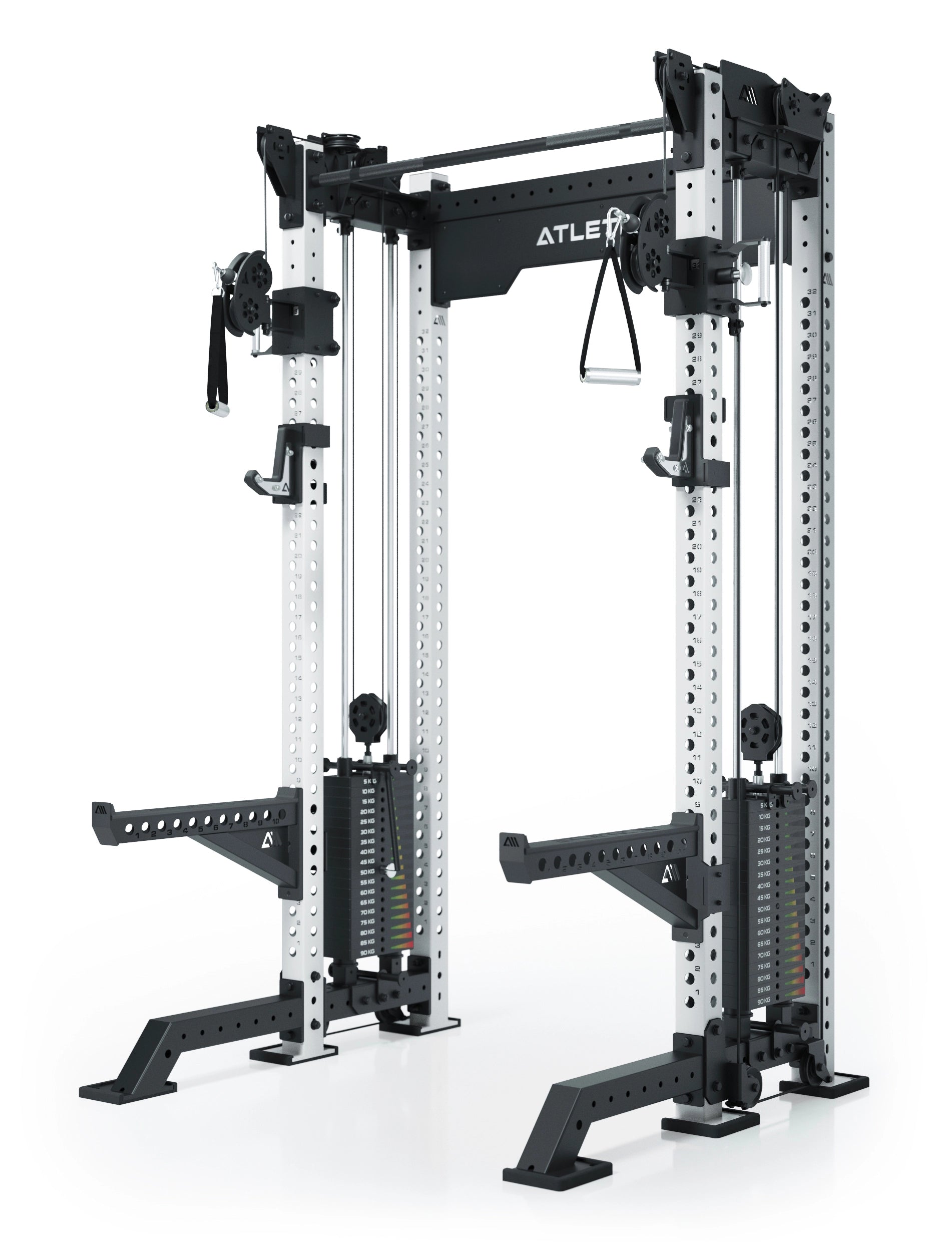 Power Rack R8-Bradley Kabelzug Station: Power Rack mit Seilzug und 2x90kg seitlichen Gewichtsblocks | Modular ausbaubar mit Multipresse und Jammer Arms | 