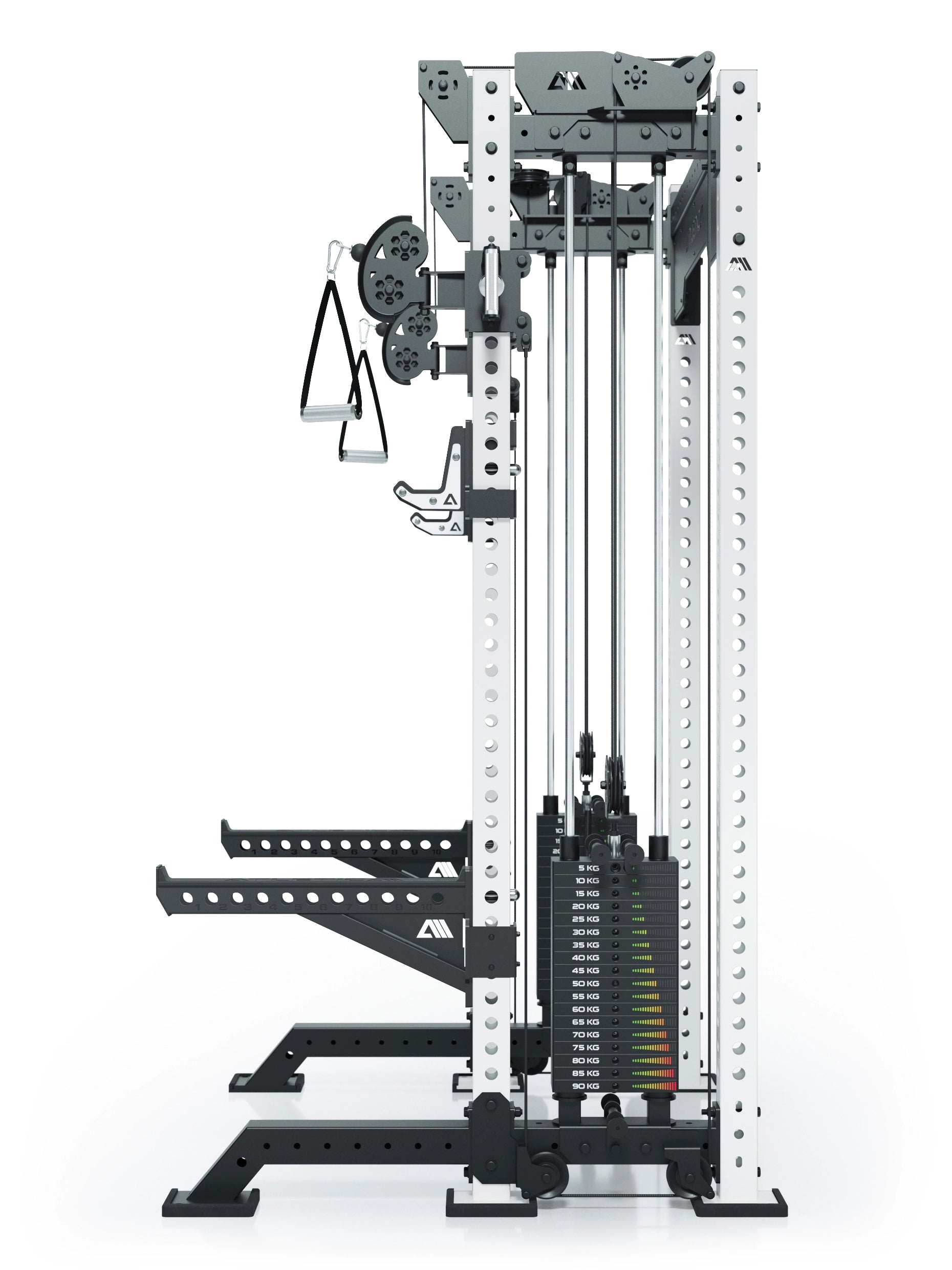 Power Rack R8-Bradley Kabelzug Station: Power Rack mit Seilzug und 2x90kg seitlichen Gewichtsblocks | Modular ausbaubar mit Multipresse und Jammer Arms | 
