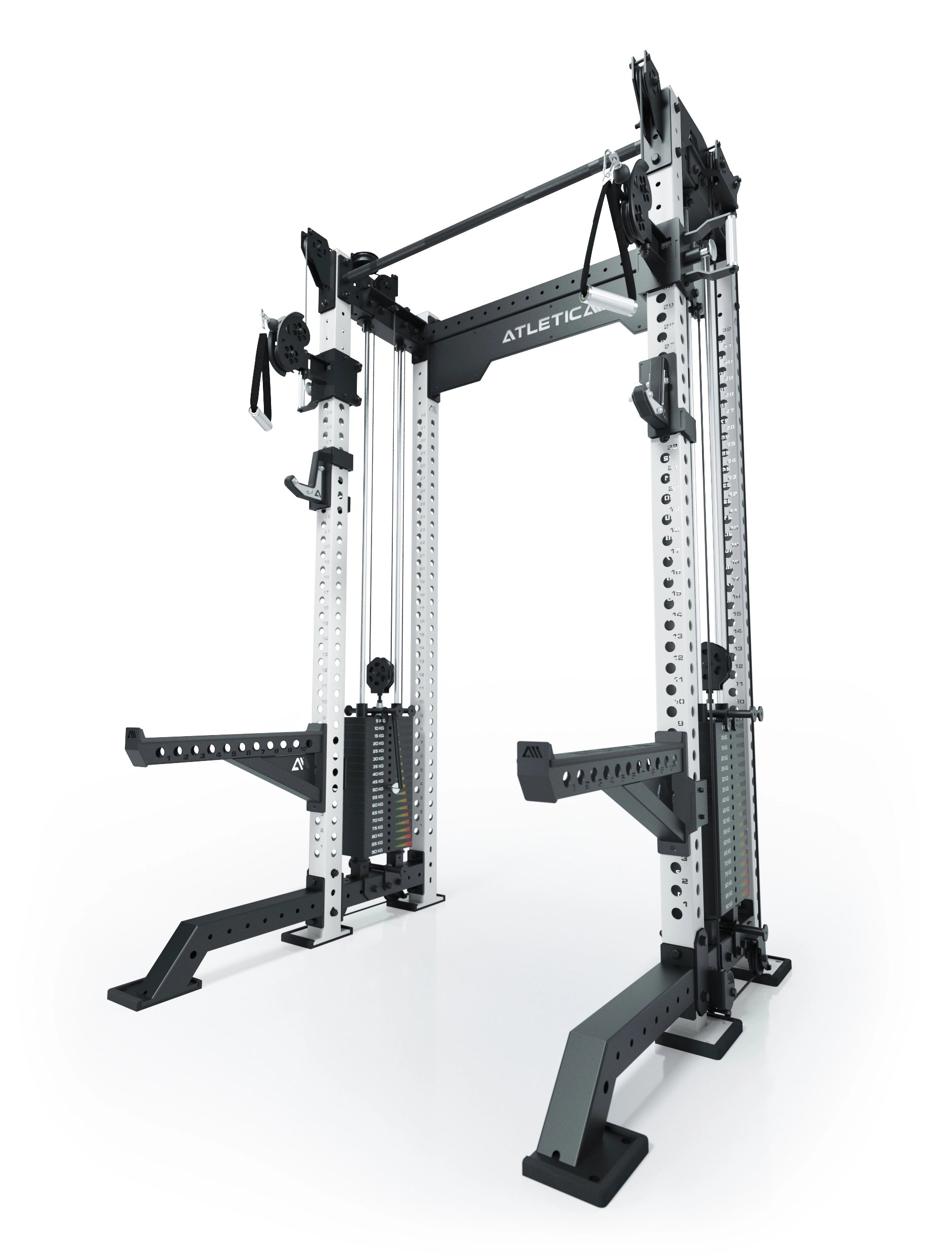 Power Rack R8-Bradley Kabelzug Station: Power Rack mit Seilzug und 2x90kg seitlichen Gewichtsblocks | Modular ausbaubar mit Multipresse und Jammer Arms | 