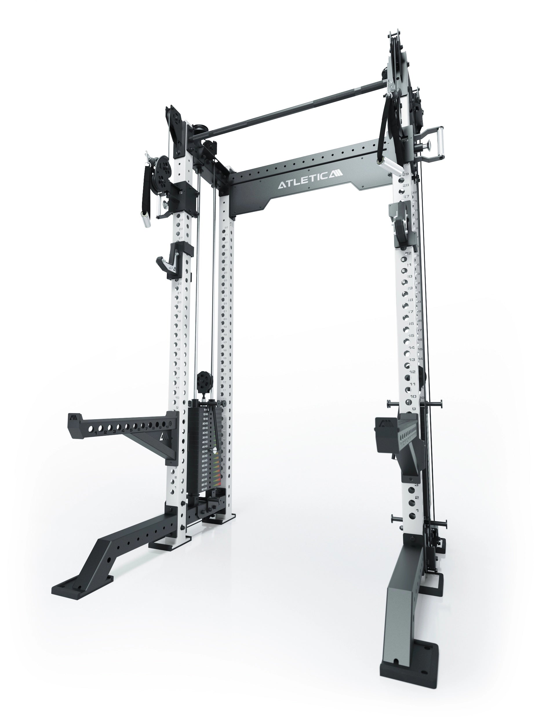 Power Rack R8-Bradley Kabelzug Station: Power Rack mit Seilzug und 2x90kg seitlichen Gewichtsblocks | Modular ausbaubar mit Multipresse und Jammer Arms | 