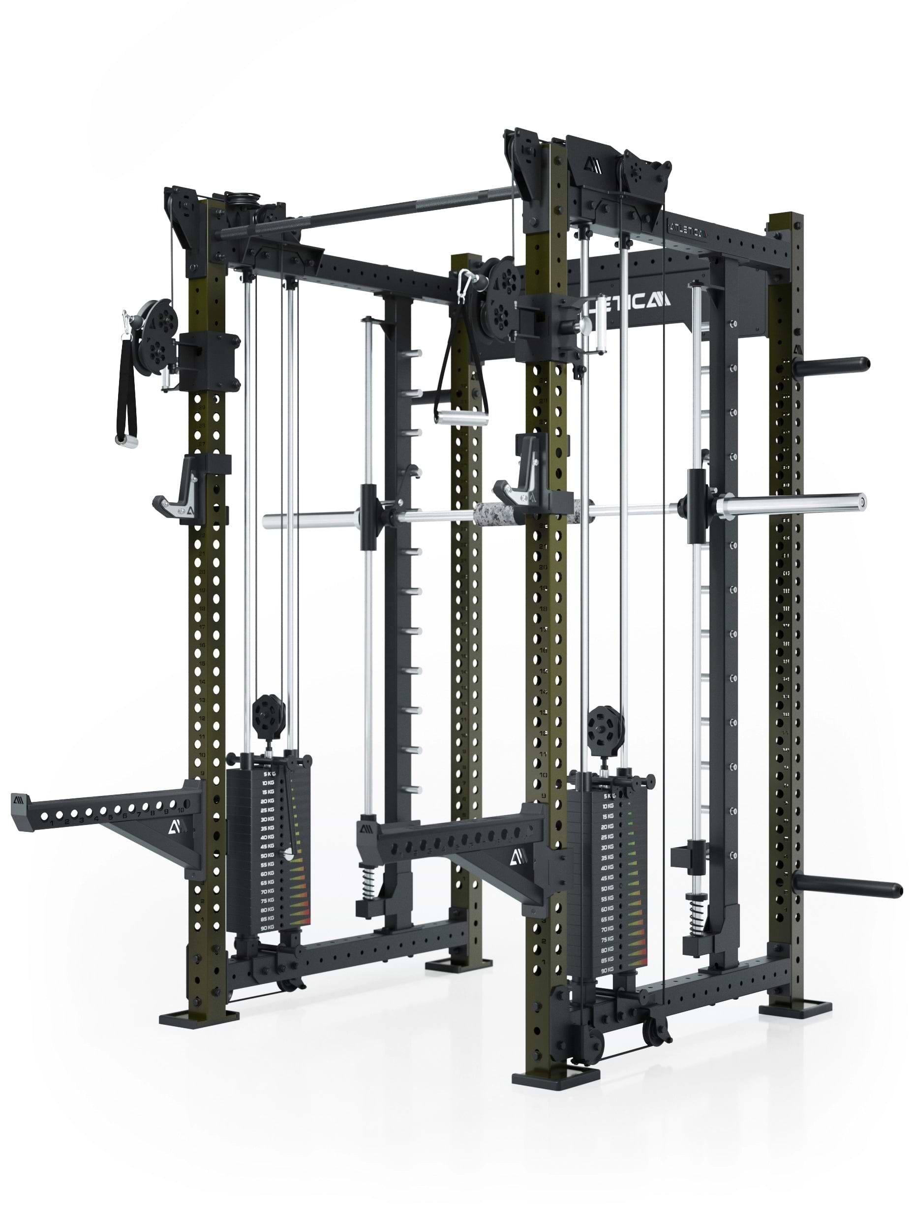 Power Racks: R8 R8 Bradley | Power Rack mit 2x90kg seitlichen Gewichtsblocks, Smith Machine und dualem Kabelzug,