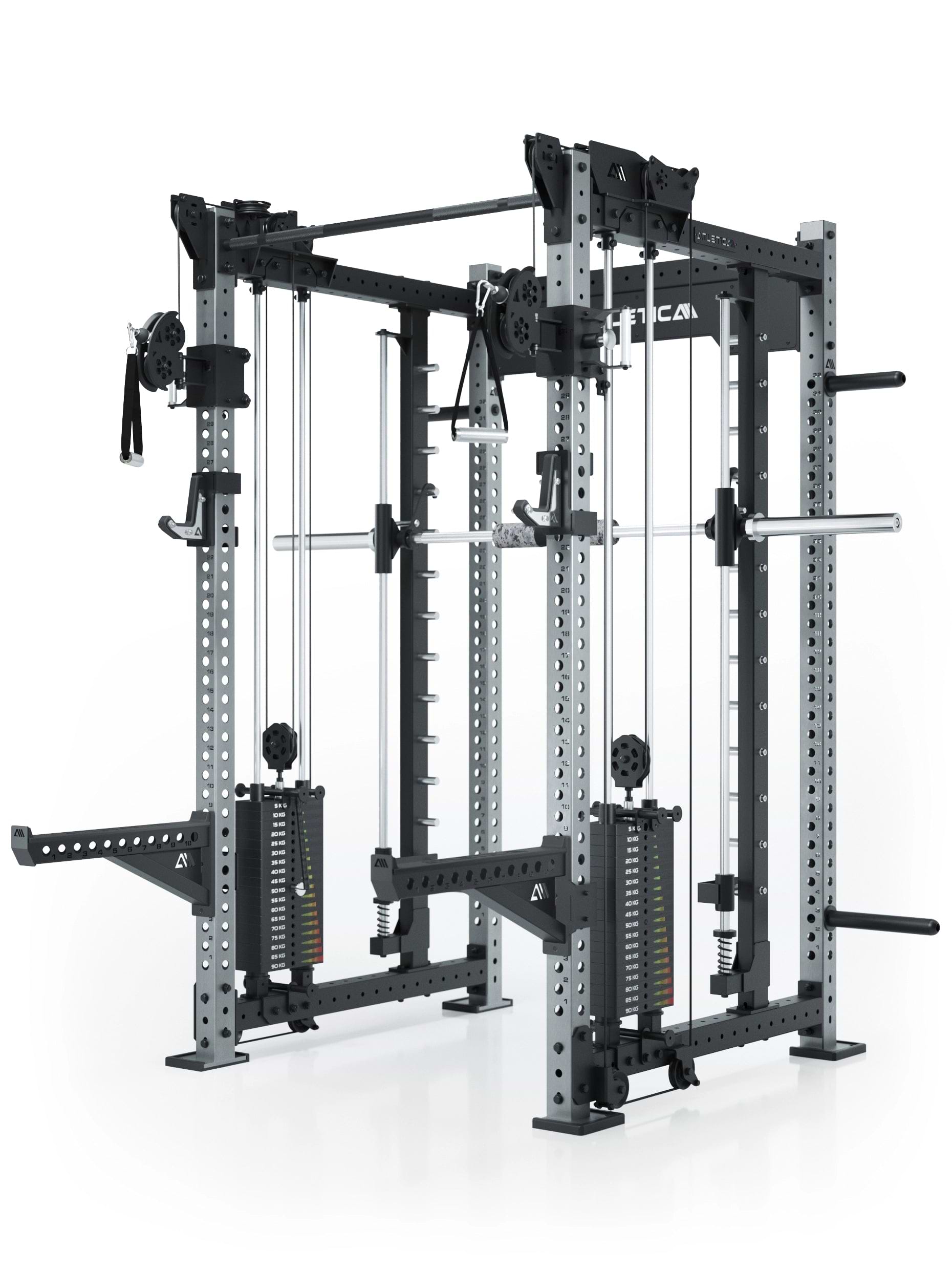 Power Racks: R8 R8 Bradley | Power Rack mit 2x90kg seitlichen Gewichtsblocks, Smith Machine und dualem Kabelzug,